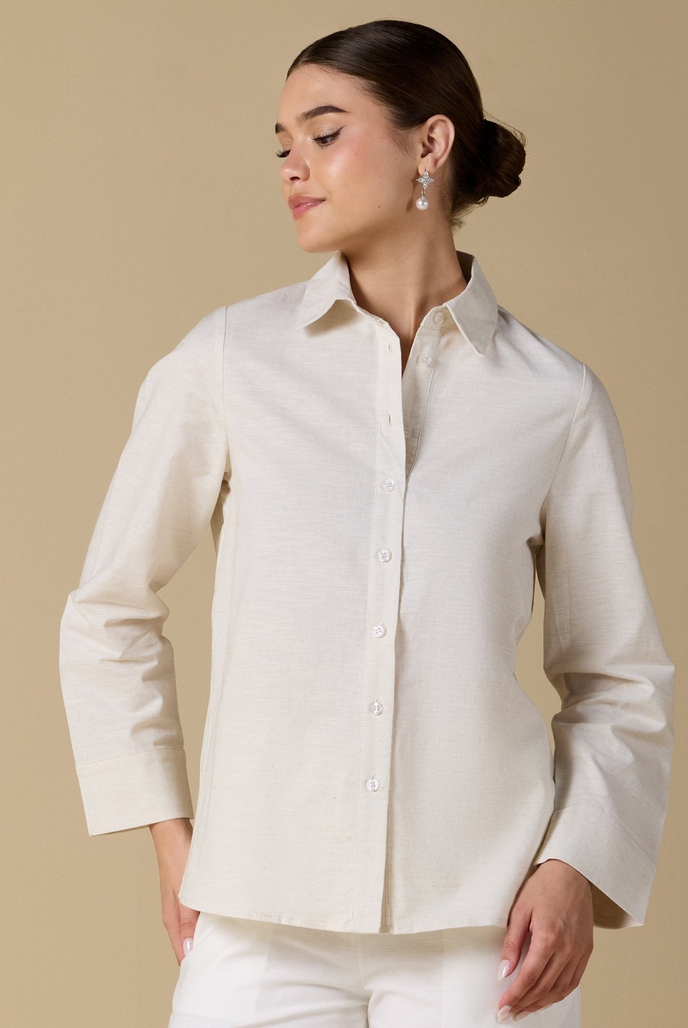 Long Sleeve Blended Shirt - shopaleena