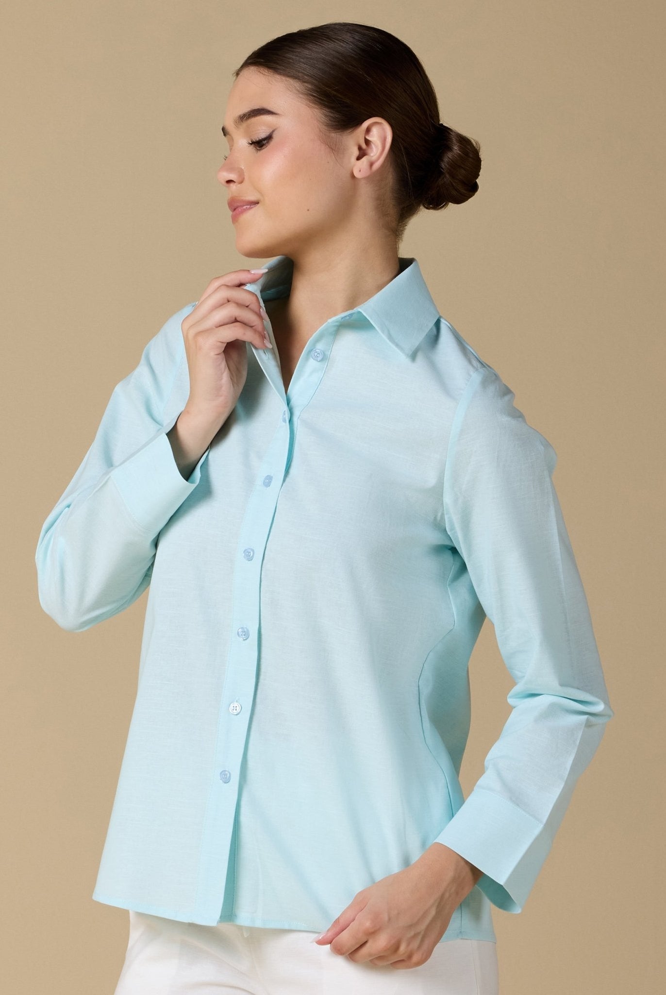 Long Sleeve Blended Shirt - shopaleena