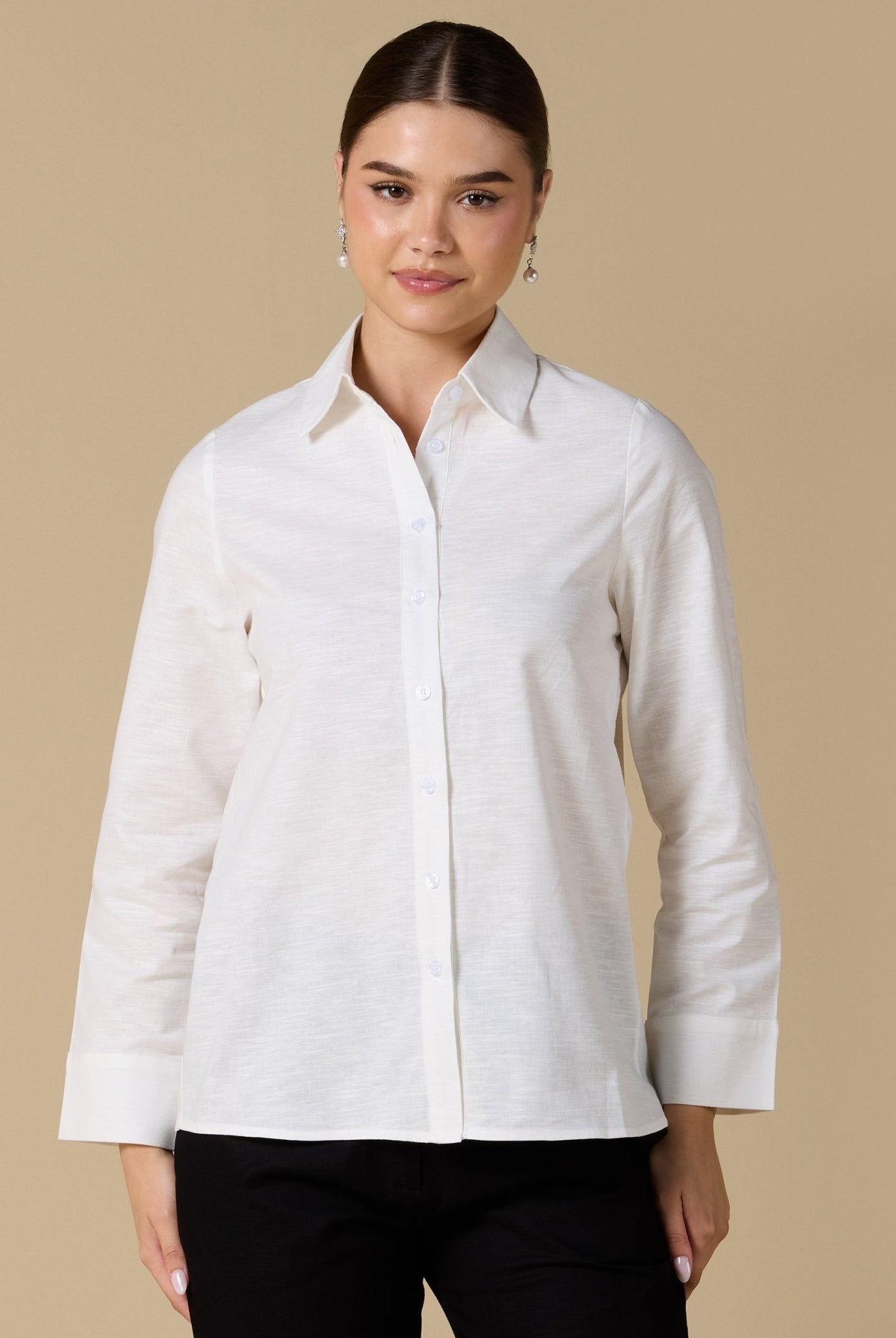 Long Sleeve Blended Shirt - shopaleena