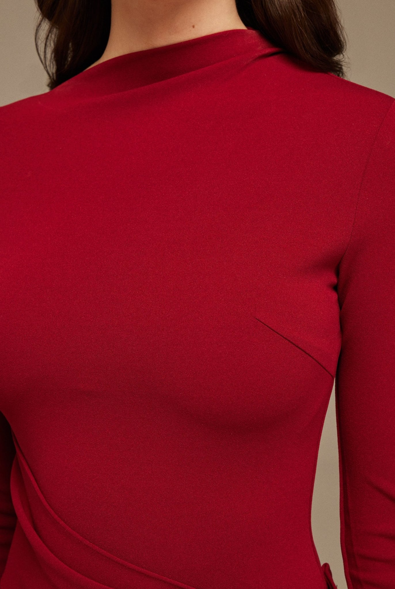 Long - Sleeve Draped Maxi Dress With Asymmetric Hem - shopaleena