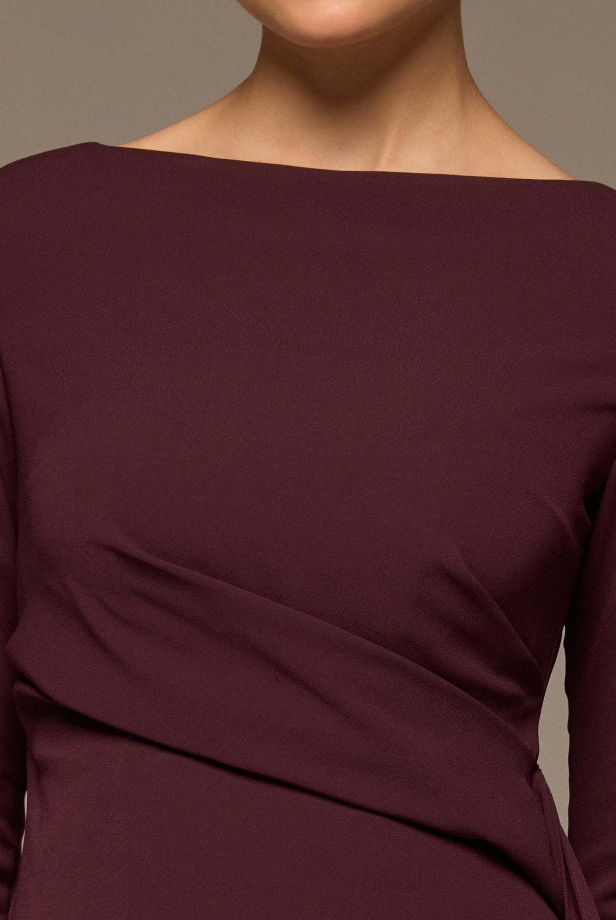 Long Sleeve Draped Midi Dress - shopaleena