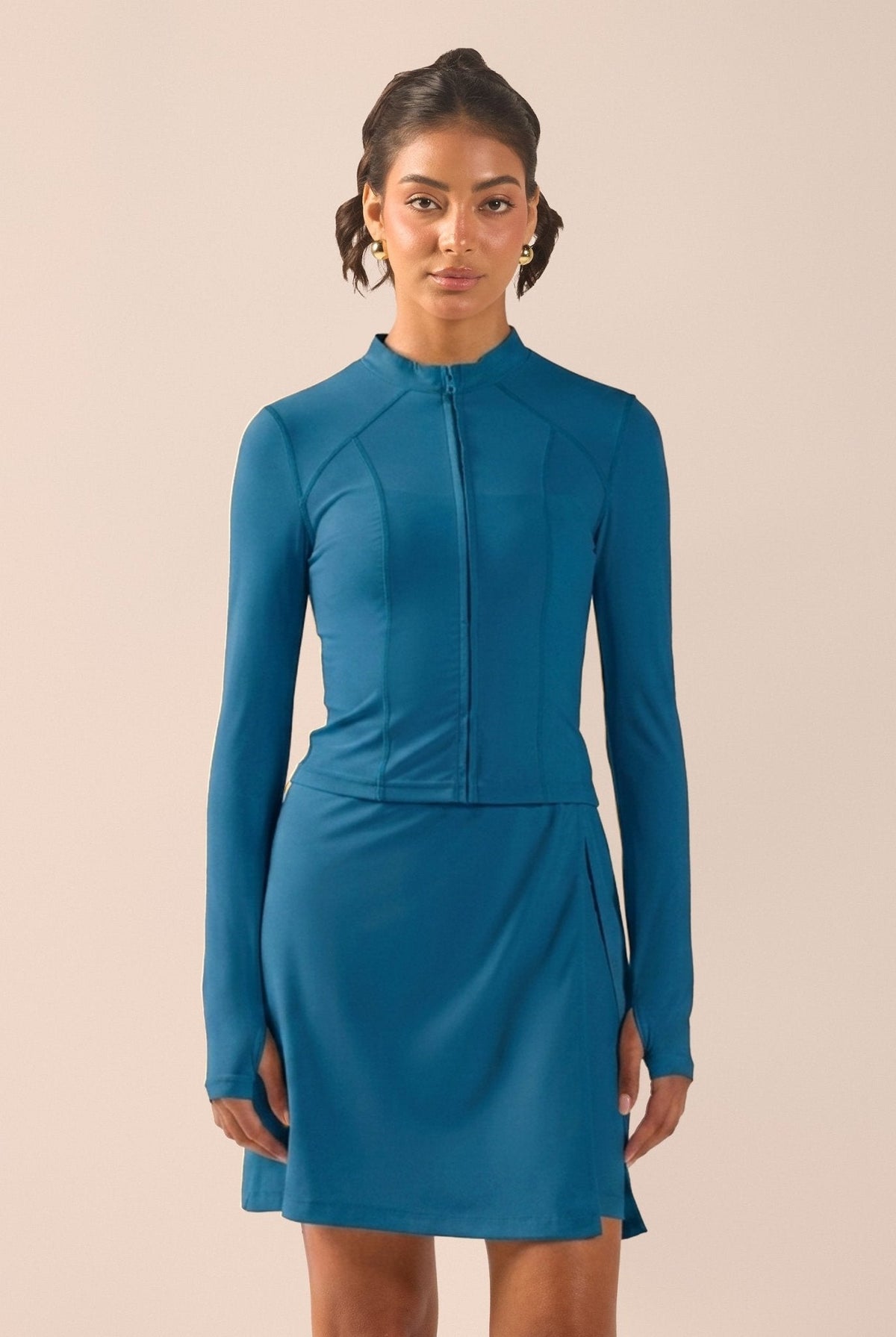 Long Sleeve Front Zipper Swim Top - shopaleena