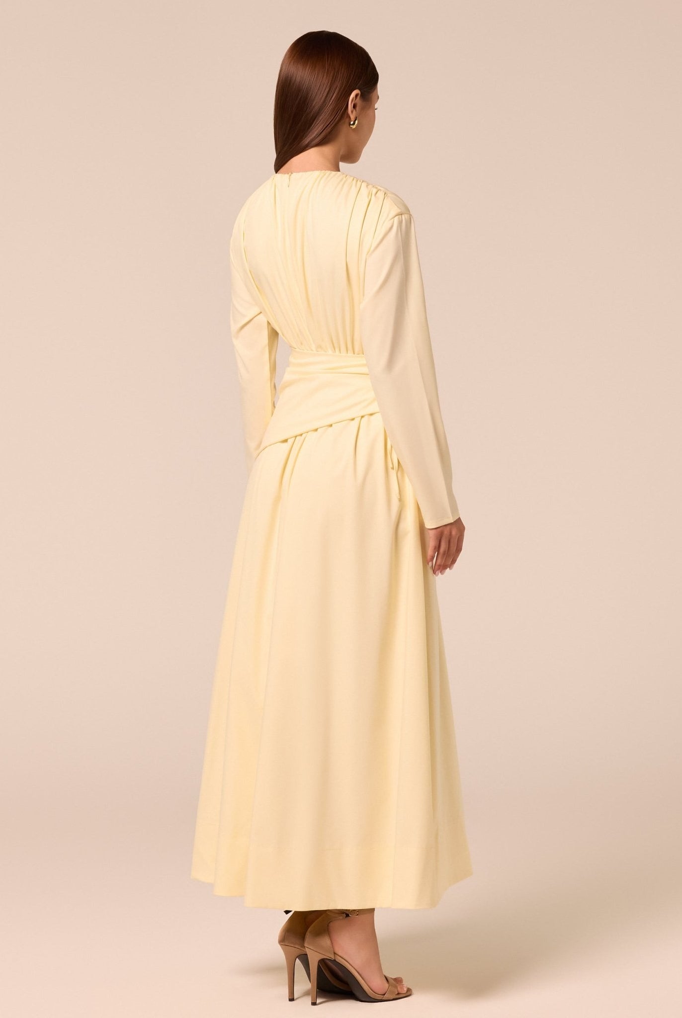 Long Sleeve Gathered Maxi Dress - shopaleena