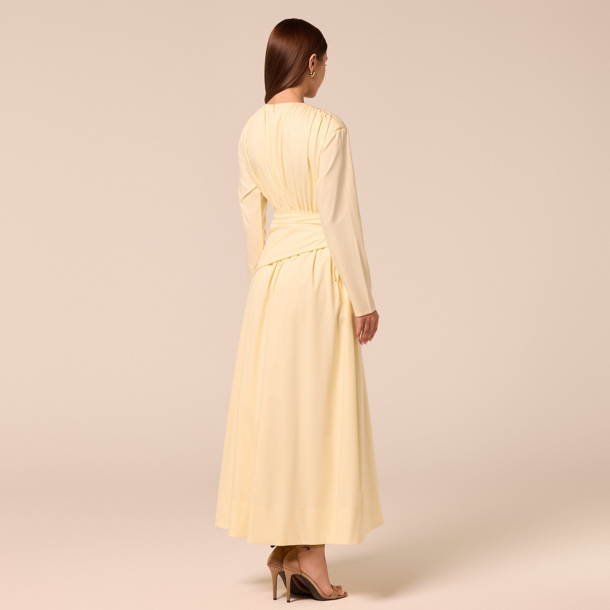 Long Sleeve Gathered Maxi Dress - shopaleena