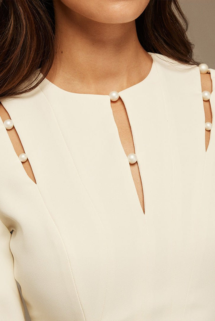 Long - Sleeve Maxi Dress With Intricate Details - shopaleena