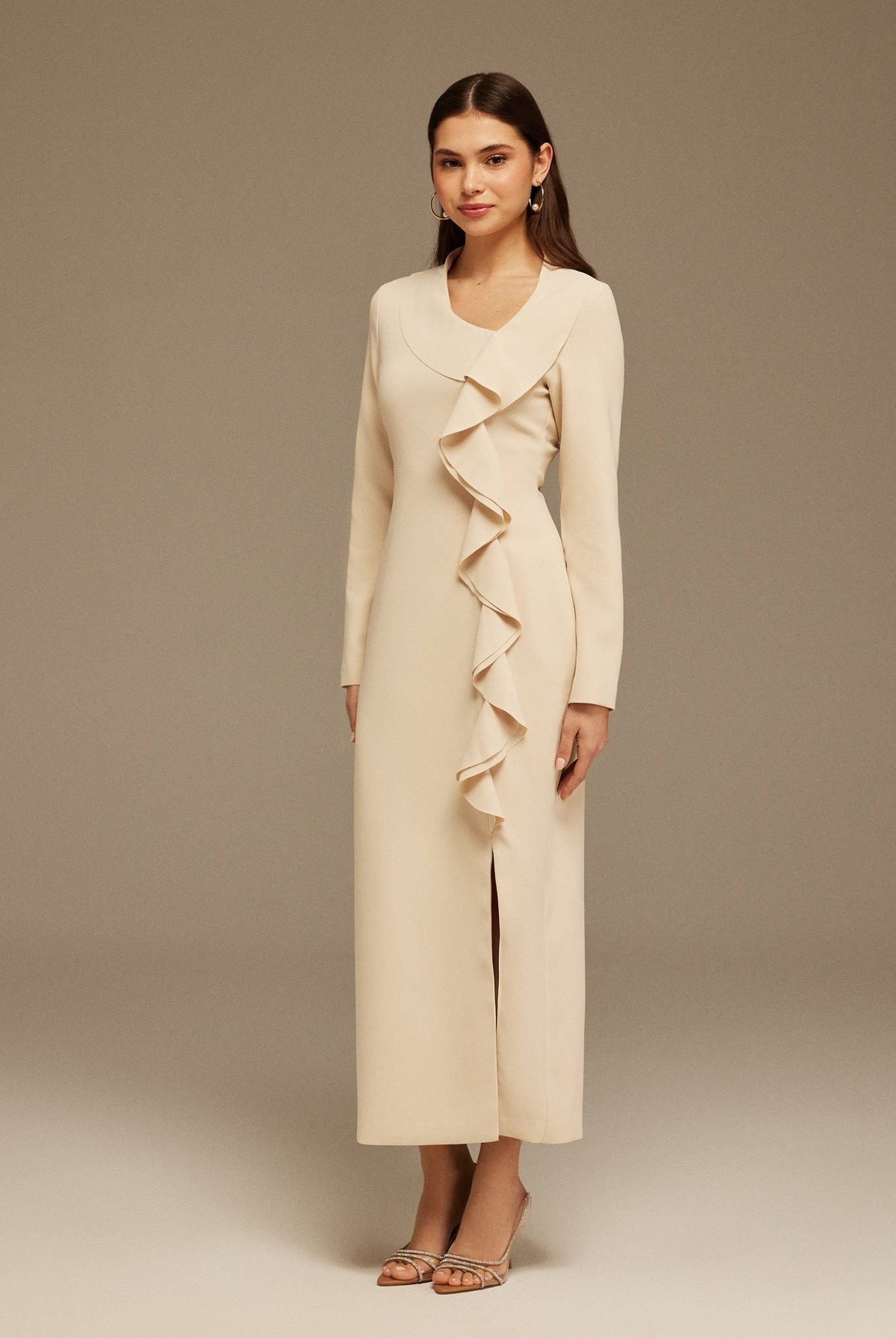 Long Sleeve Midi Dress with Ruffles - shopaleena