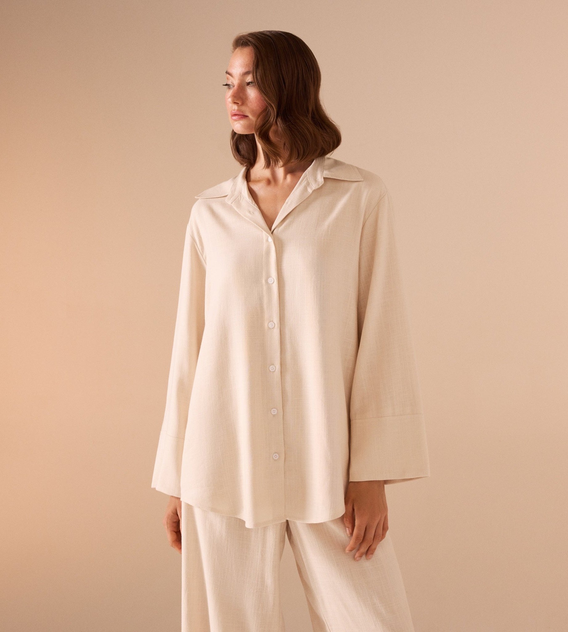 Long sleeve oversize linen shirt - shopaleena