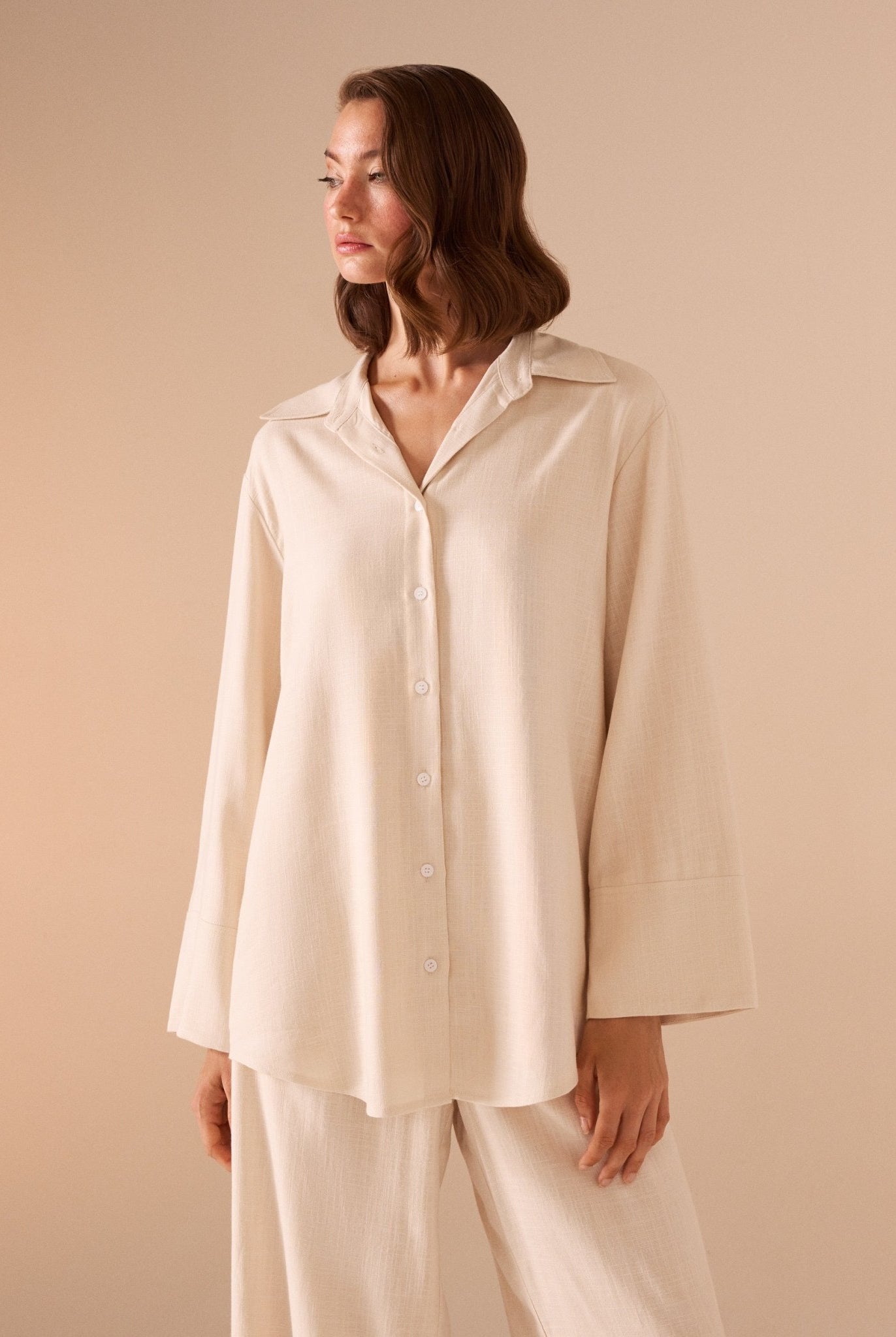 Long sleeve oversize linen shirt - shopaleena