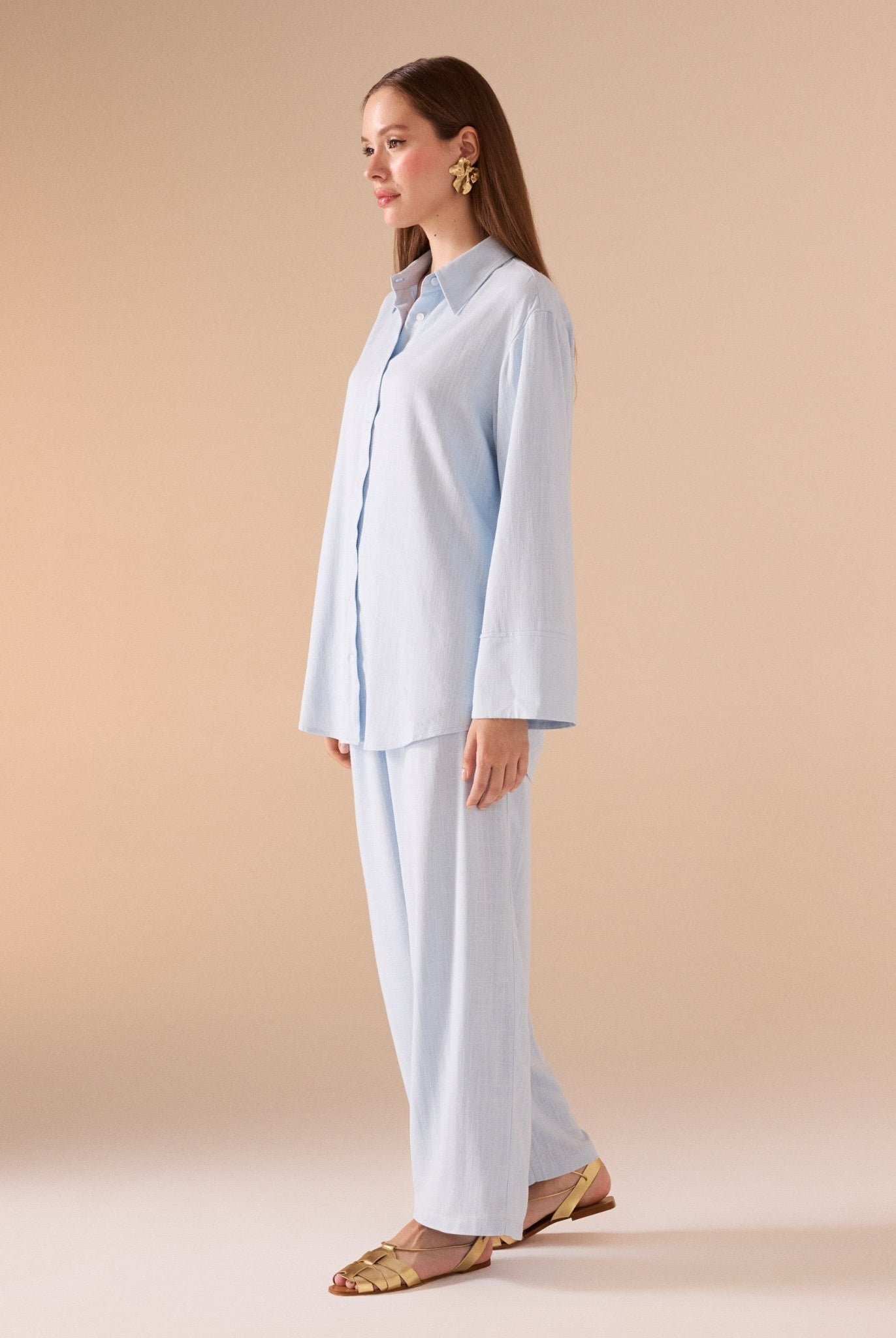 Long sleeve oversize linen shirt - shopaleena