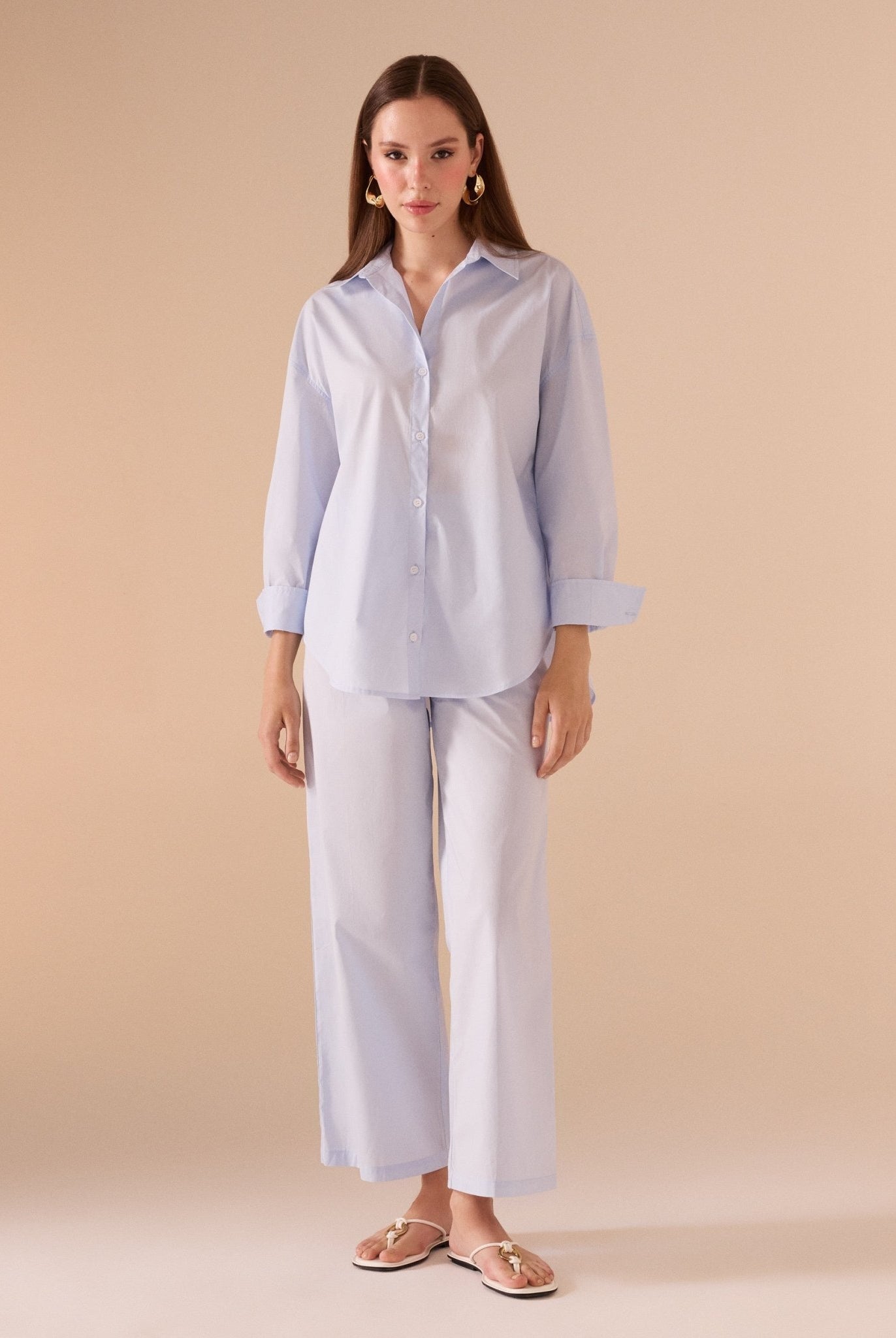 Long sleeve oversize poplin shirt - shopaleena