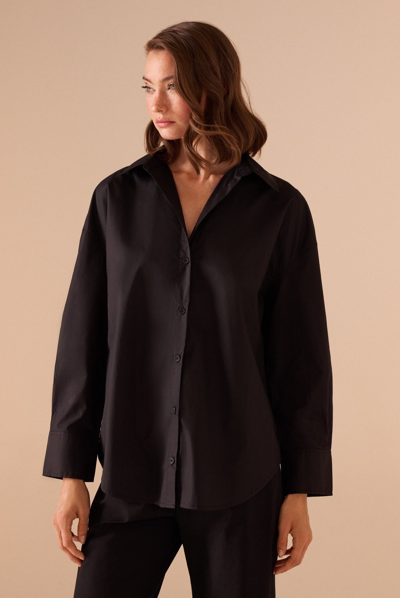 Long sleeve oversize poplin shirt - shopaleena