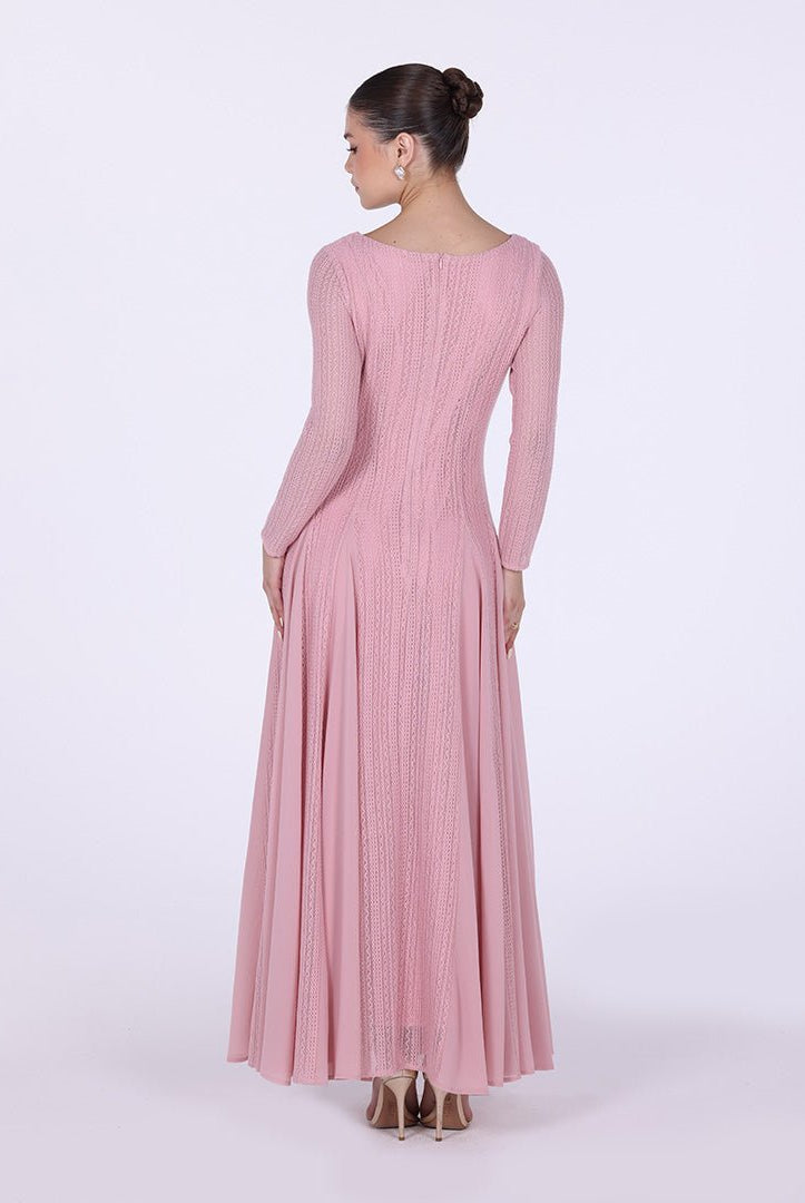 Long Sleeve Pleats Aline Skirt Maxi Dress - shopaleena