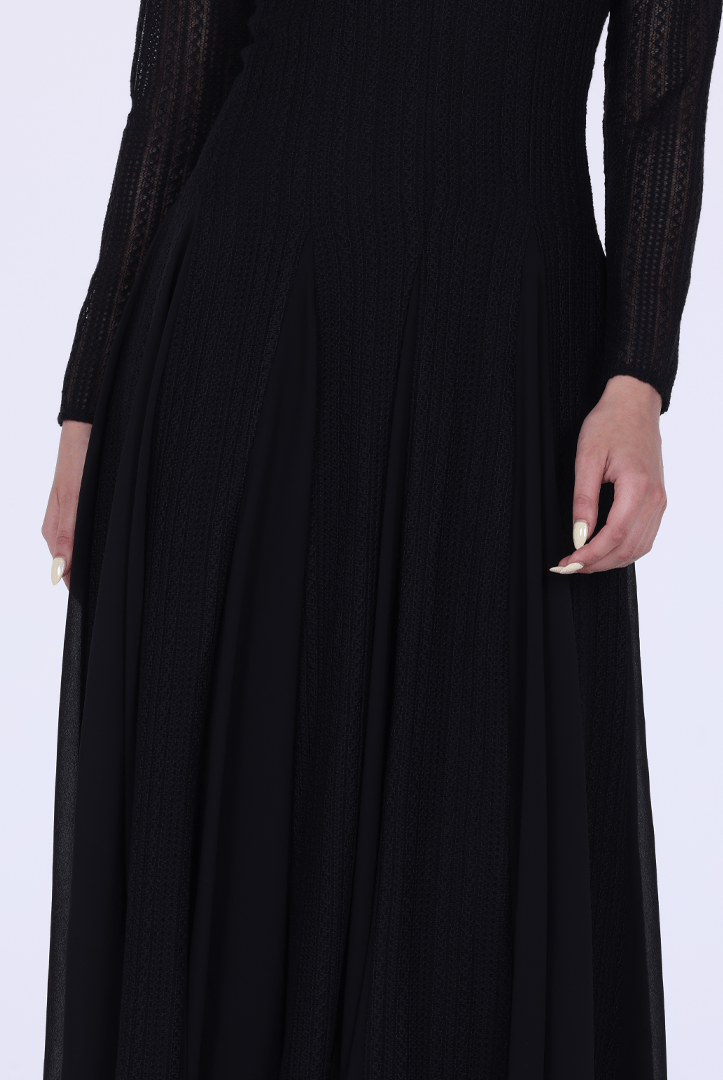 Long Sleeve Pleats Aline Skirt Maxi Dress - shopaleena