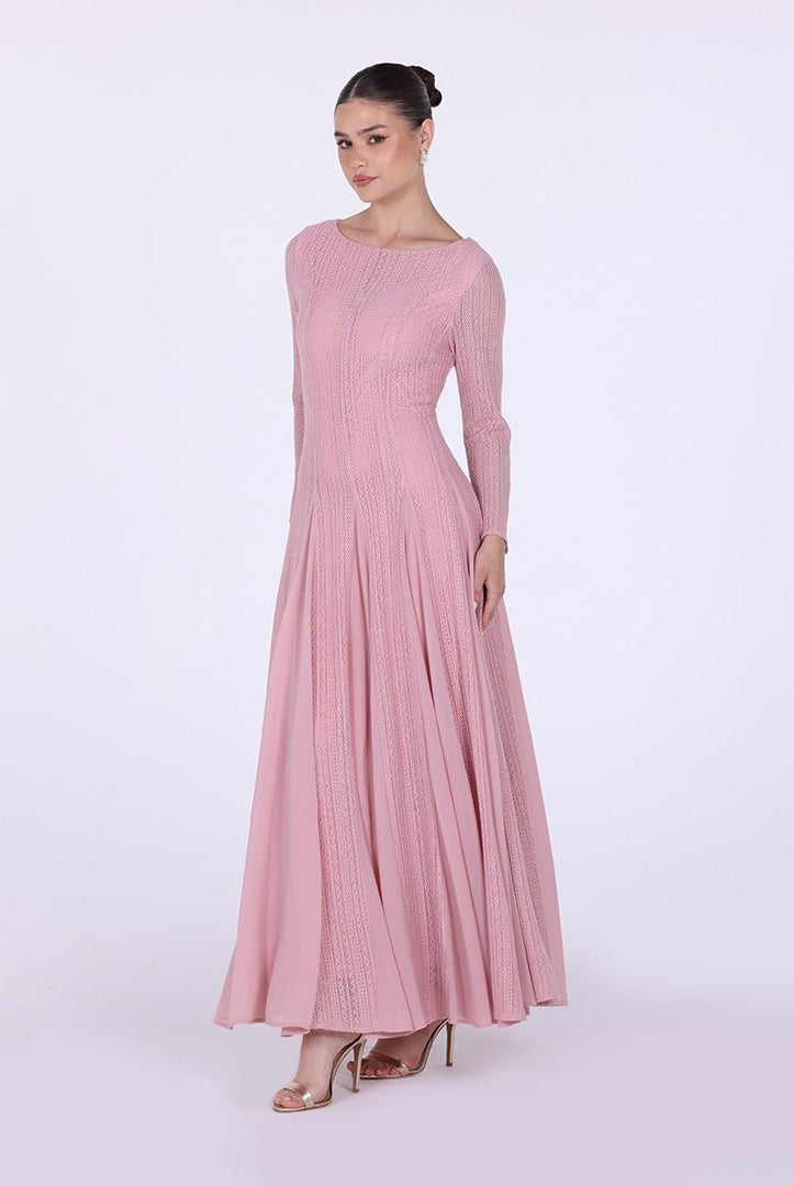 Long Sleeve Pleats Aline Skirt Maxi Dress - shopaleena
