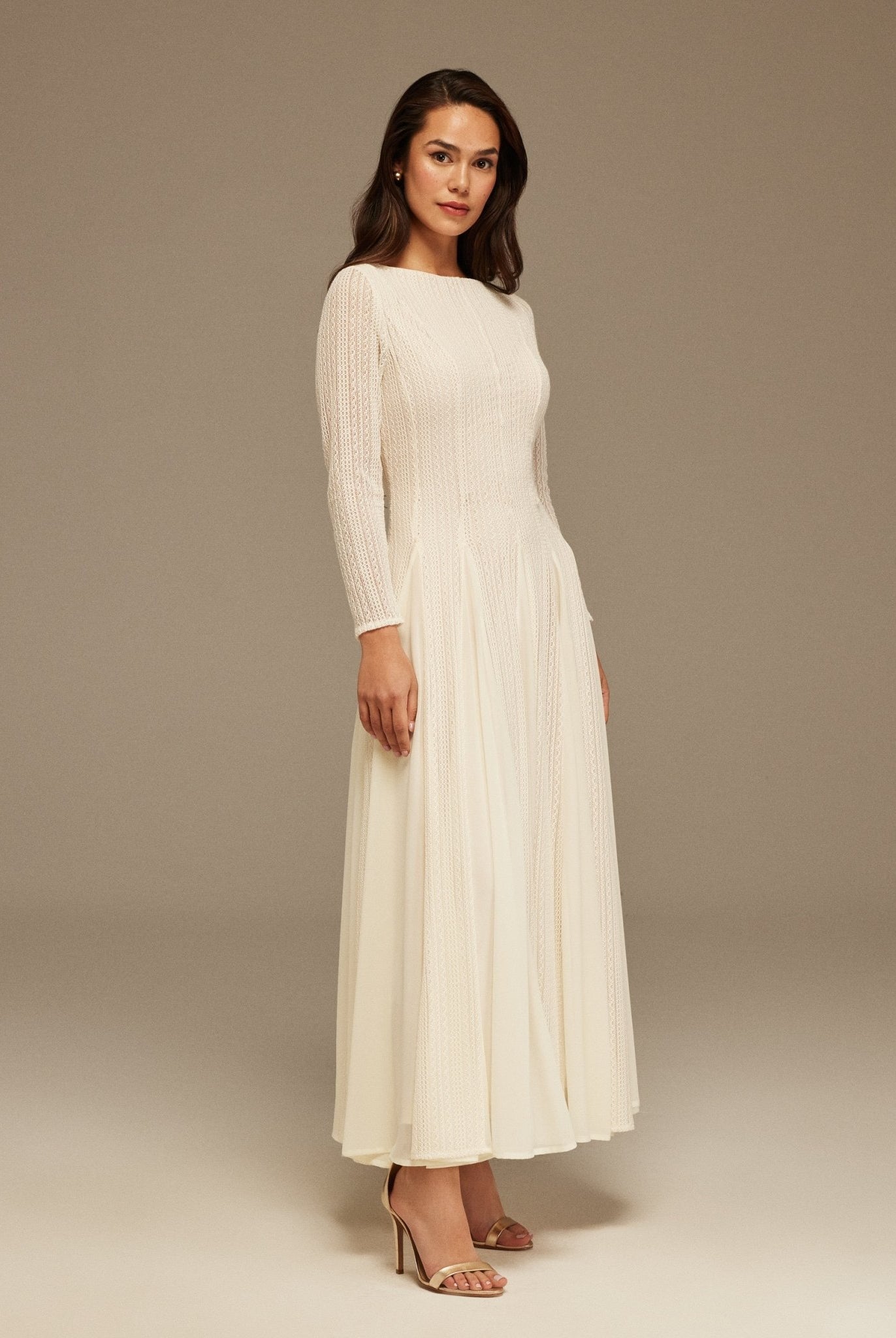 Long Sleeve Pleats Aline Skirt Maxi Dress - shopaleena