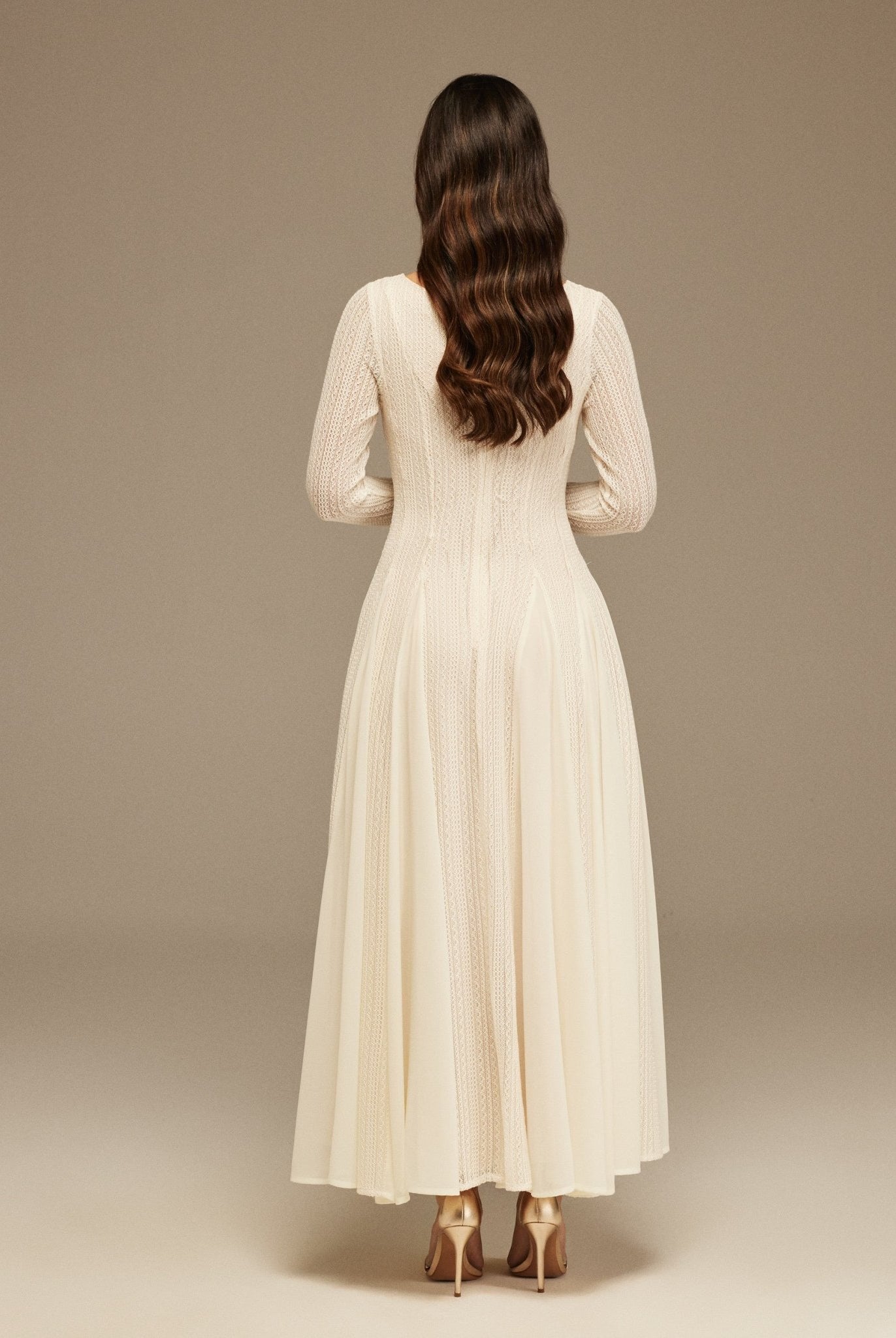 Long Sleeve Pleats Aline Skirt Maxi Dress - shopaleena