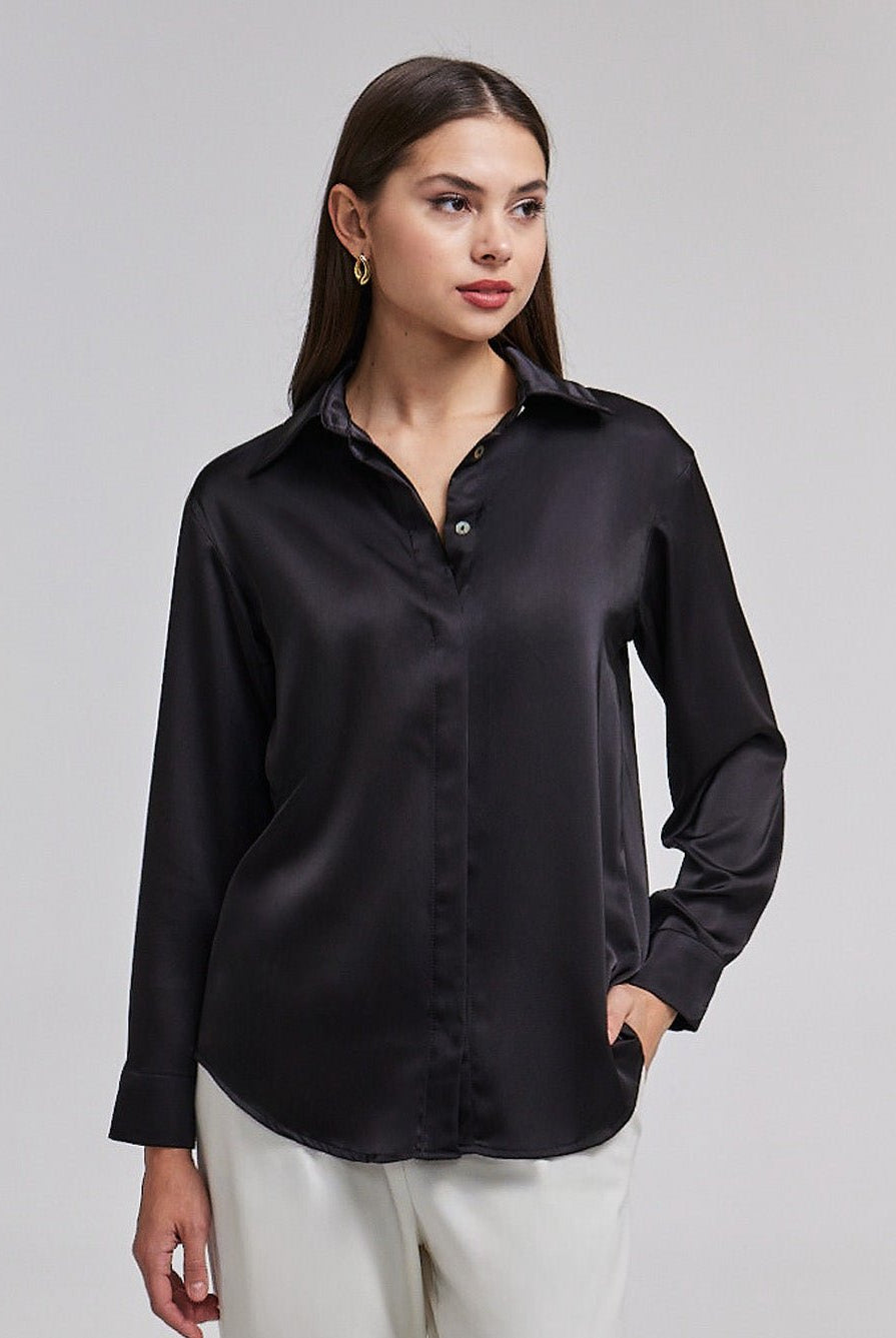 Long Sleeve Satin Shirt - shopaleena