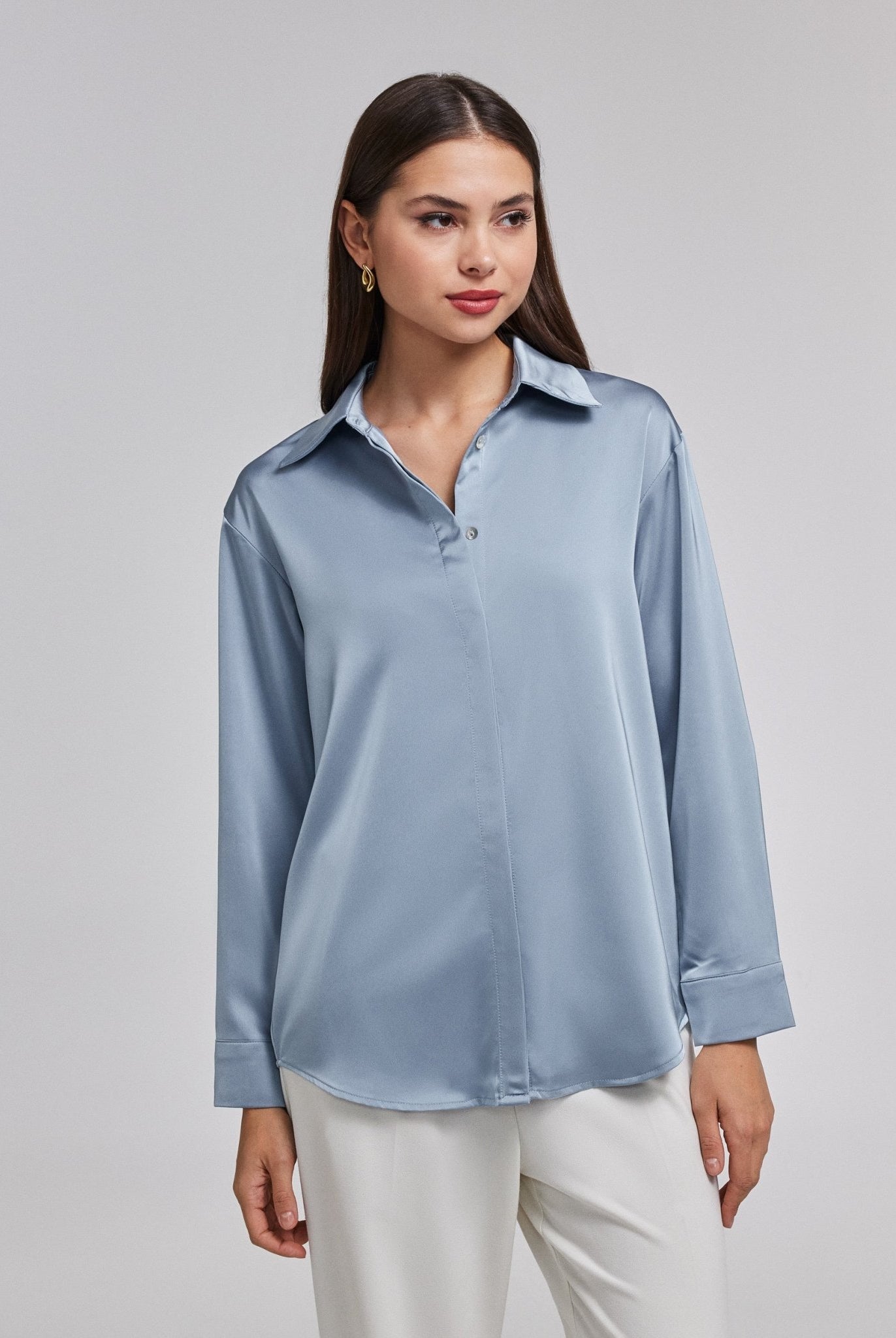 Long Sleeve Satin Shirt - shopaleena