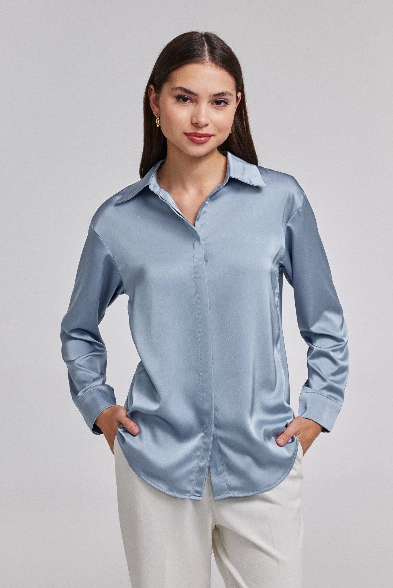 Long Sleeve Satin Shirt - shopaleena