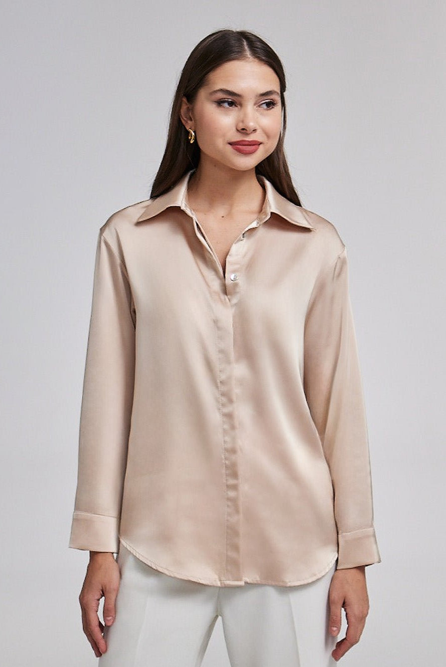 Long Sleeve Satin Shirt - shopaleena