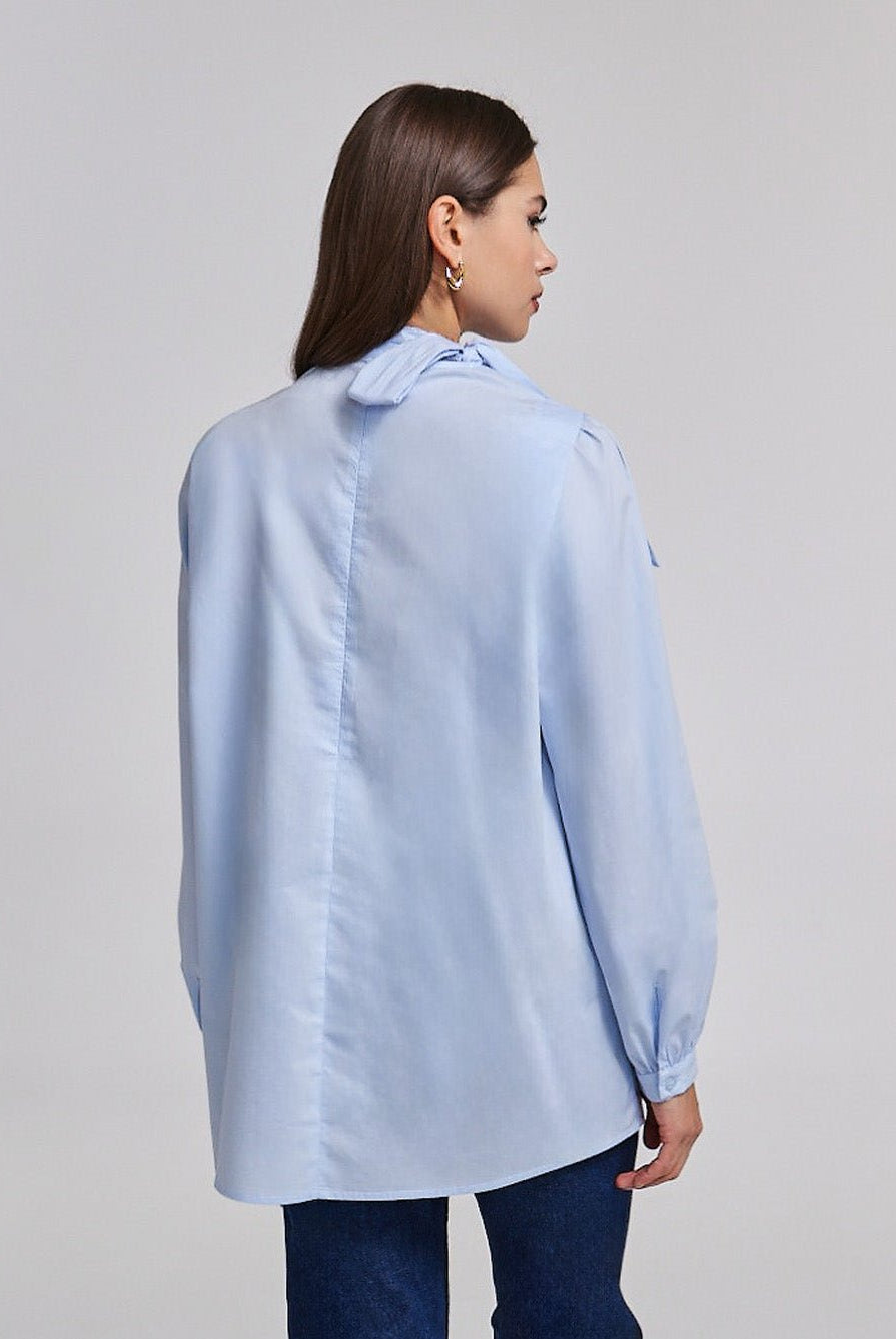 Long Sleeve Tunic Top With Tie Neck - shopaleena