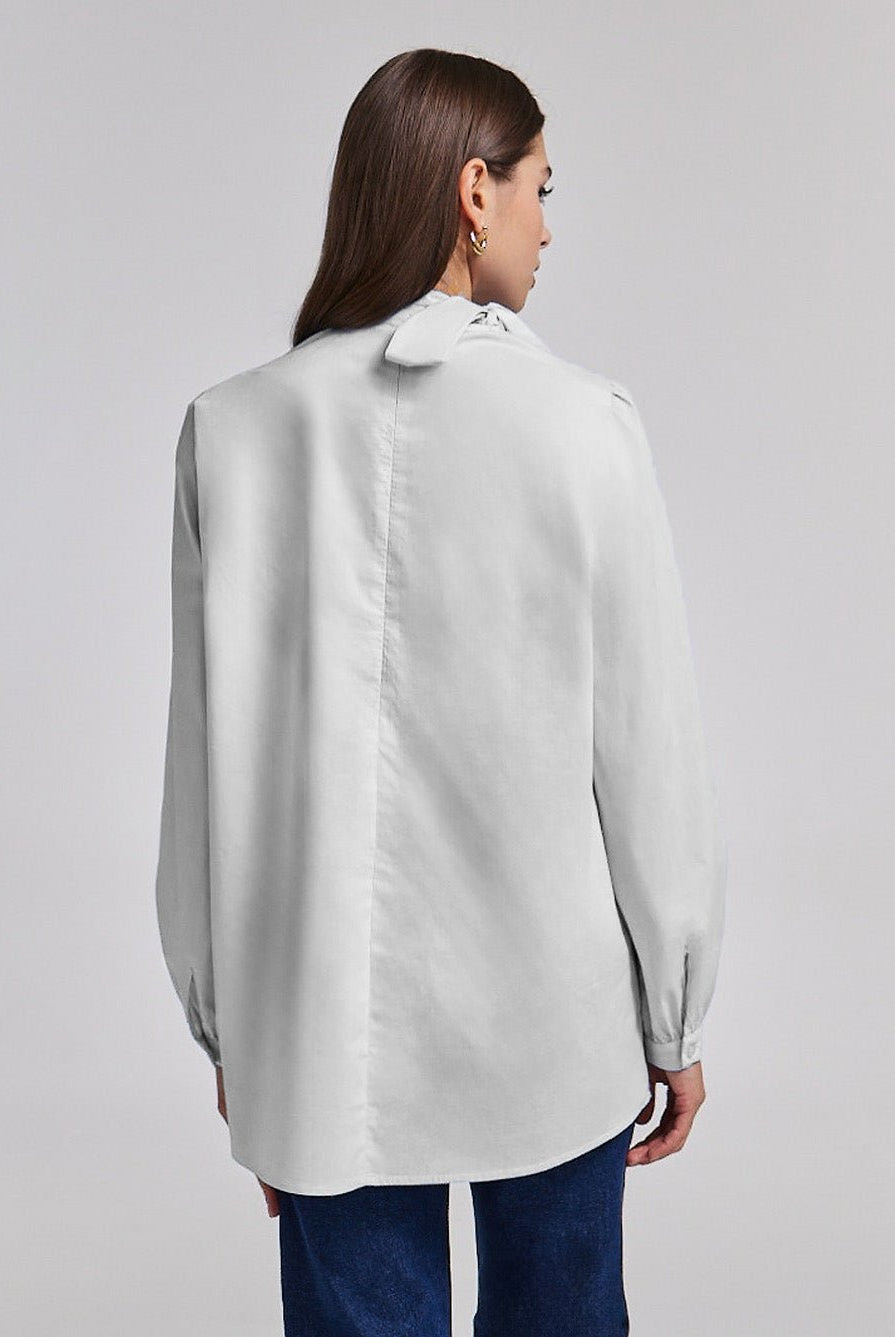 Long Sleeve Tunic Top With Tie Neck - shopaleena