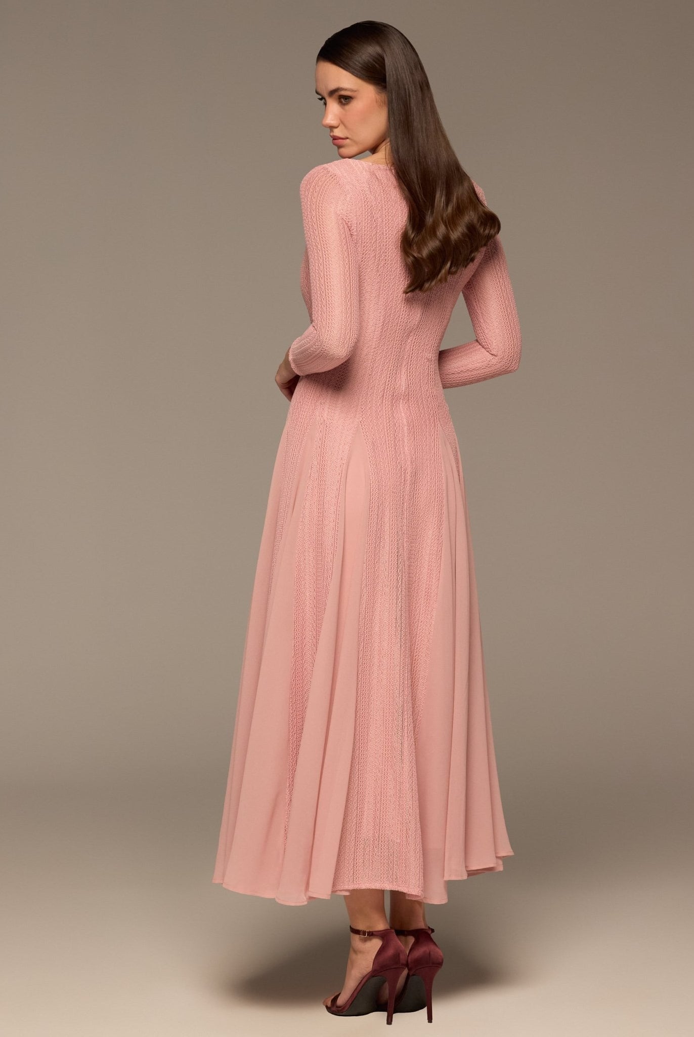 Long Sleeves Godet Maxi Dress - shopaleena