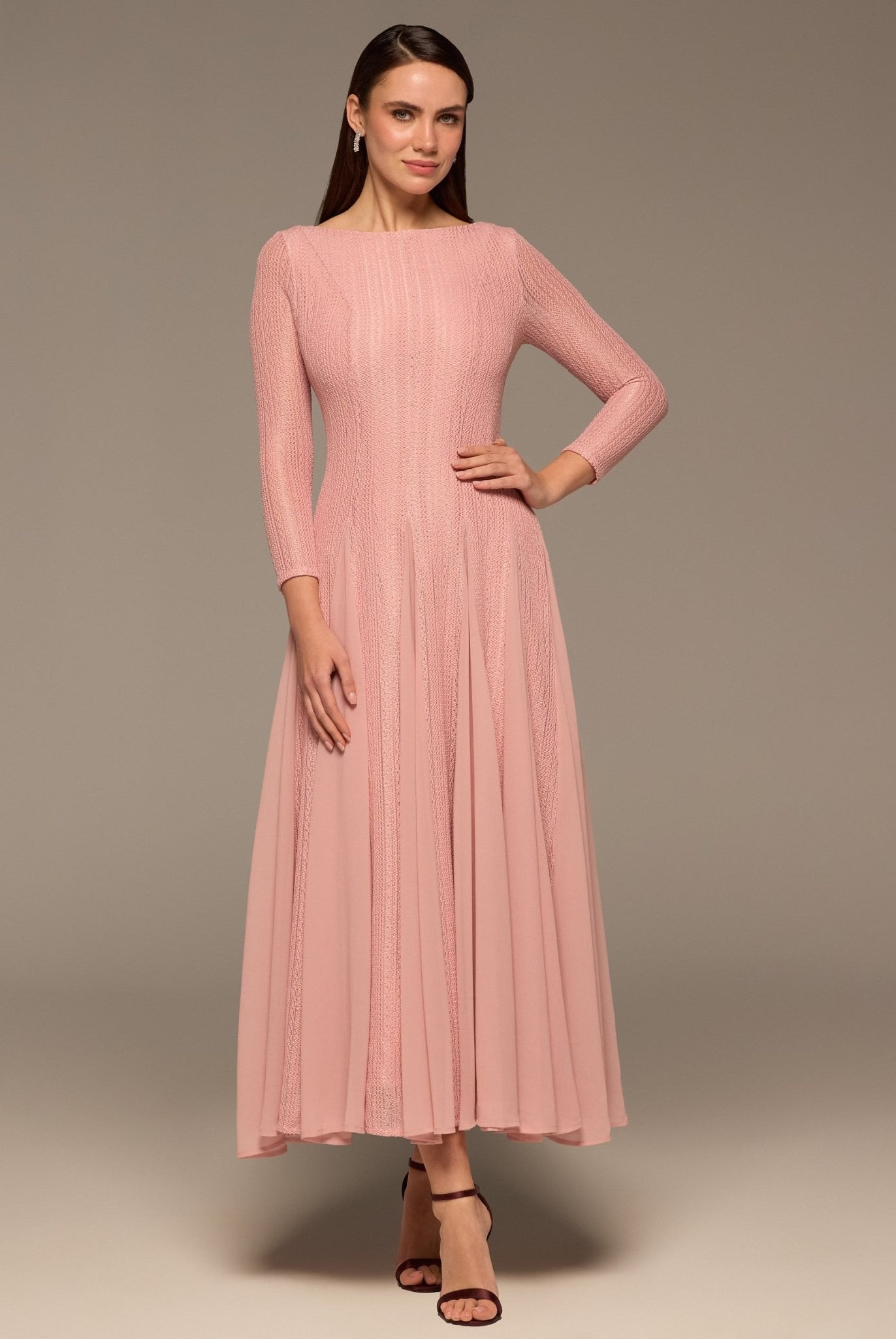 Long Sleeves Godet Maxi Dress - shopaleena