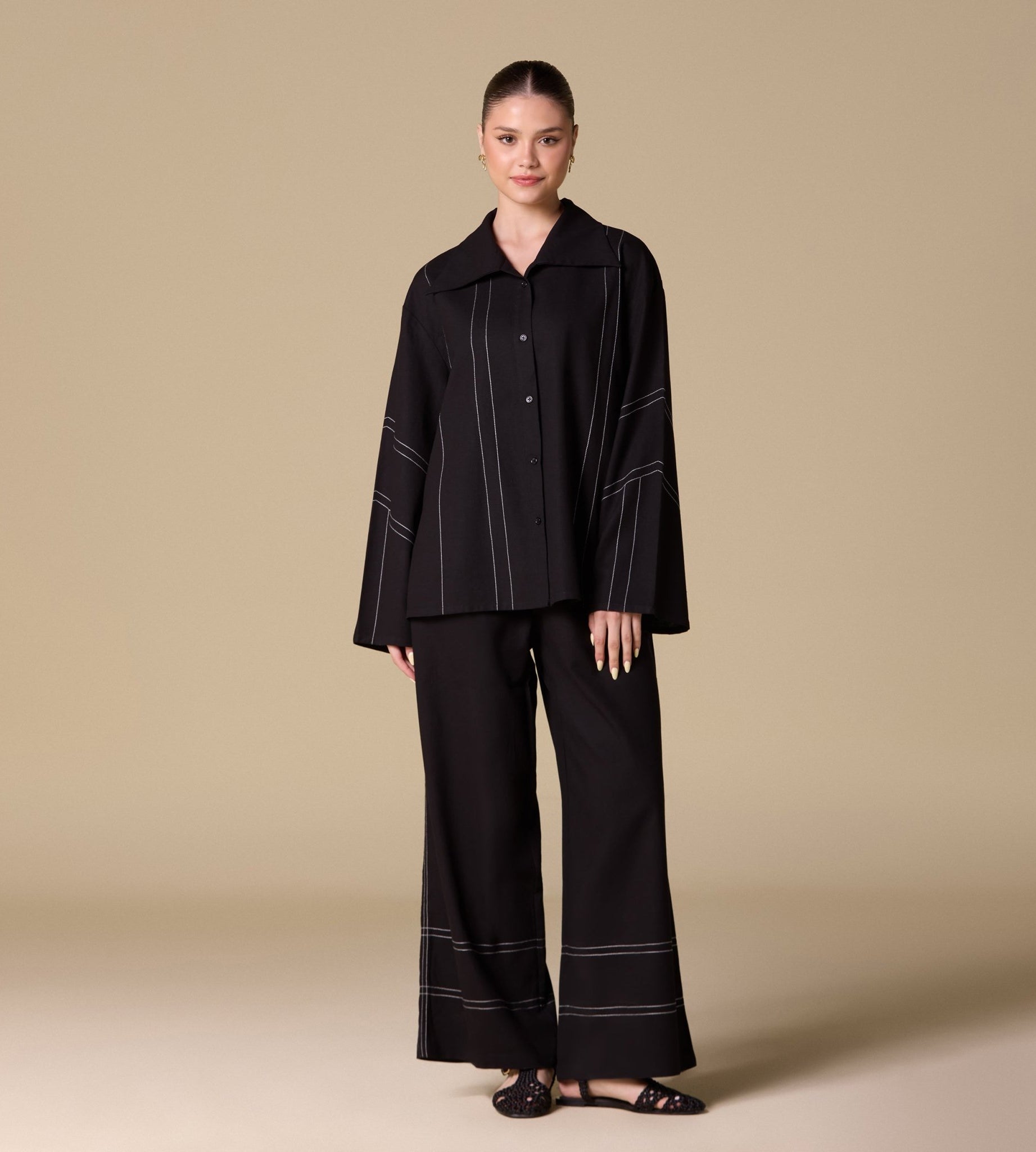 Loose White - Stitched Linen Shirt - shopaleena