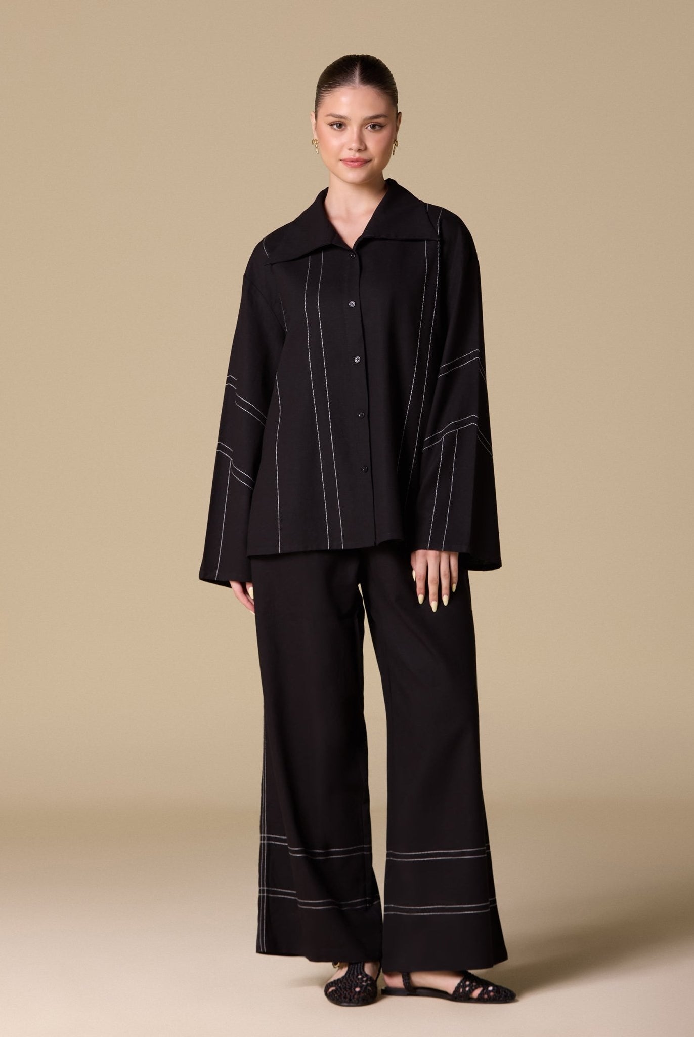 Loose White - Stitched Linen Shirt - shopaleena