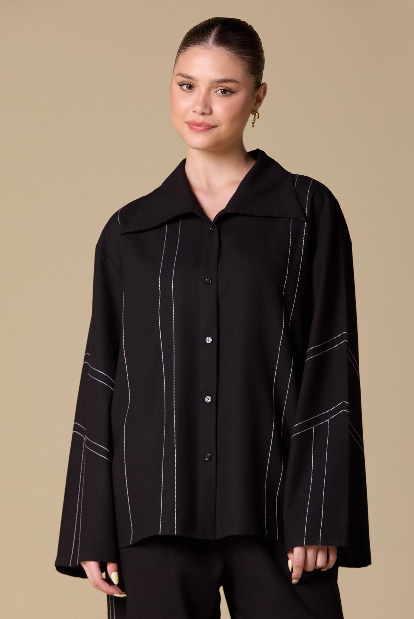 Loose White - Stitched Linen Shirt - shopaleena