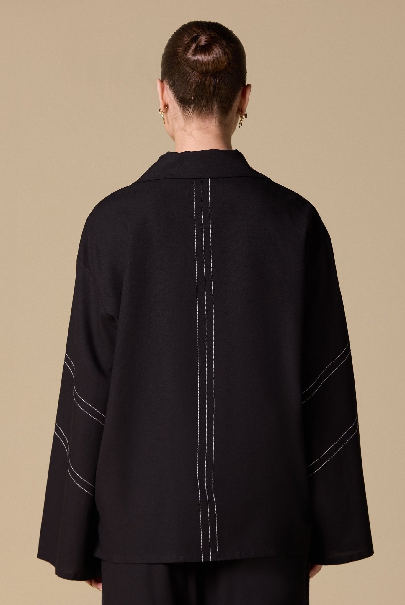 Loose White - Stitched Linen Shirt - shopaleena