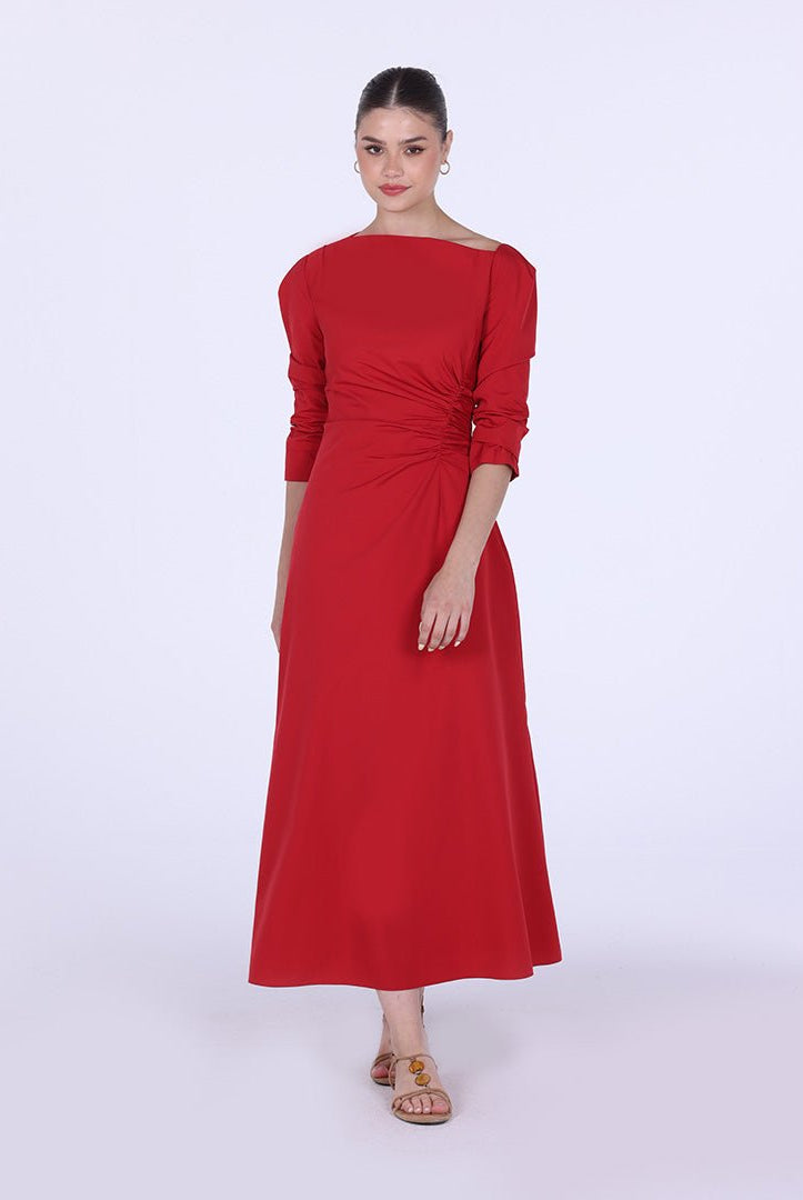 Low Waist Cutout Draped Pleated Dress - shopaleena