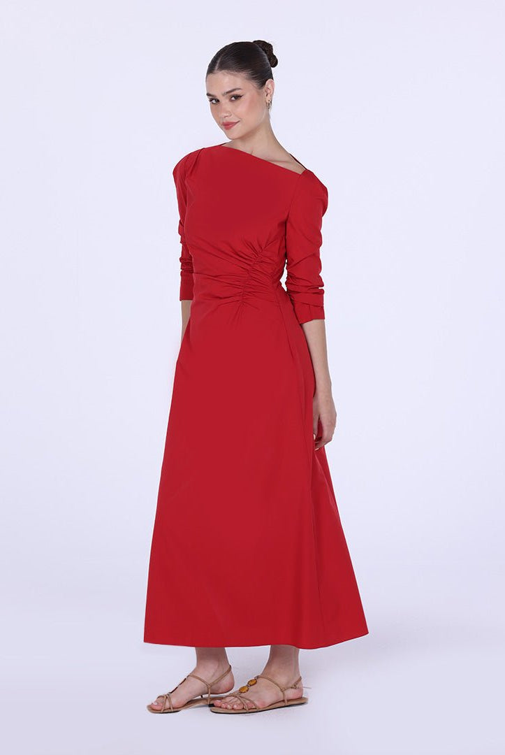 Low Waist Cutout Draped Pleated Dress - shopaleena