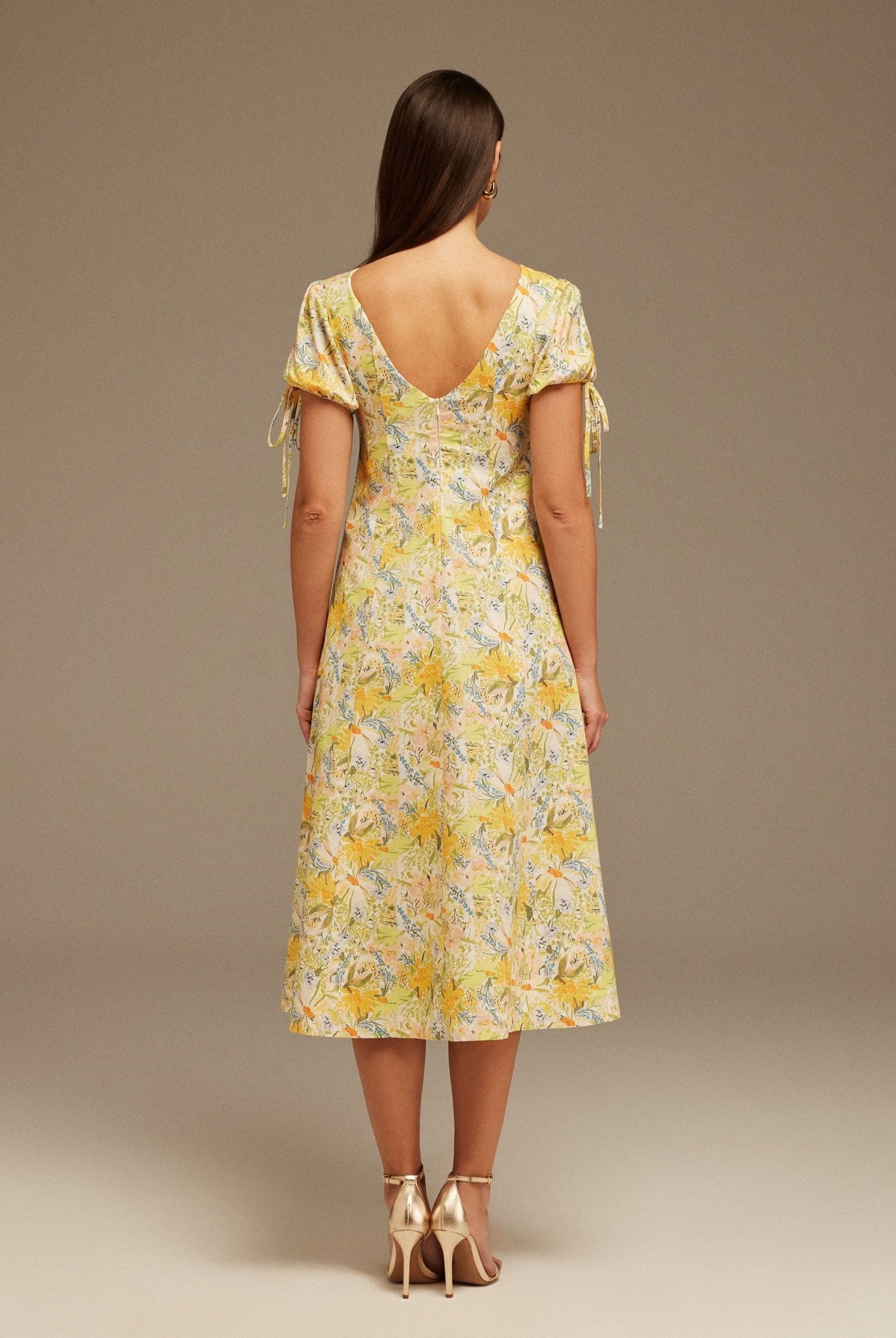 Midi Printed Dress with Puff Sleeves - shopaleena