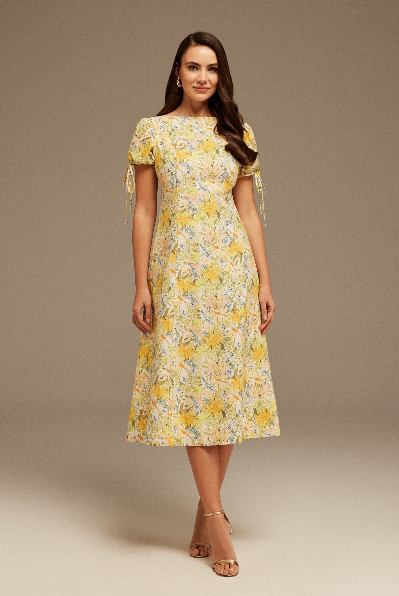 Midi Printed Dress with Puff Sleeves - shopaleena