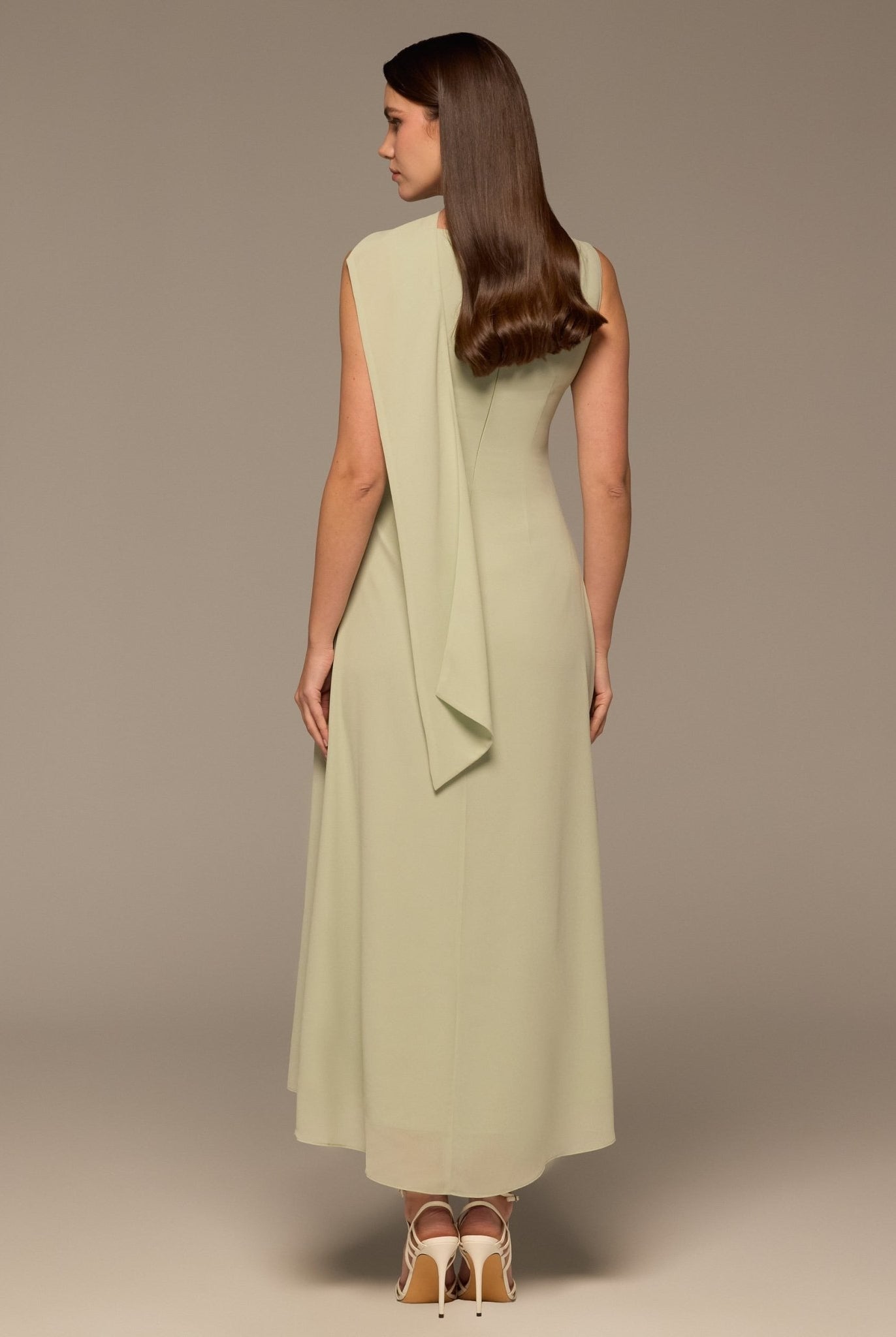 Mint Green Draped Chiffon Midi Dress - shopaleena