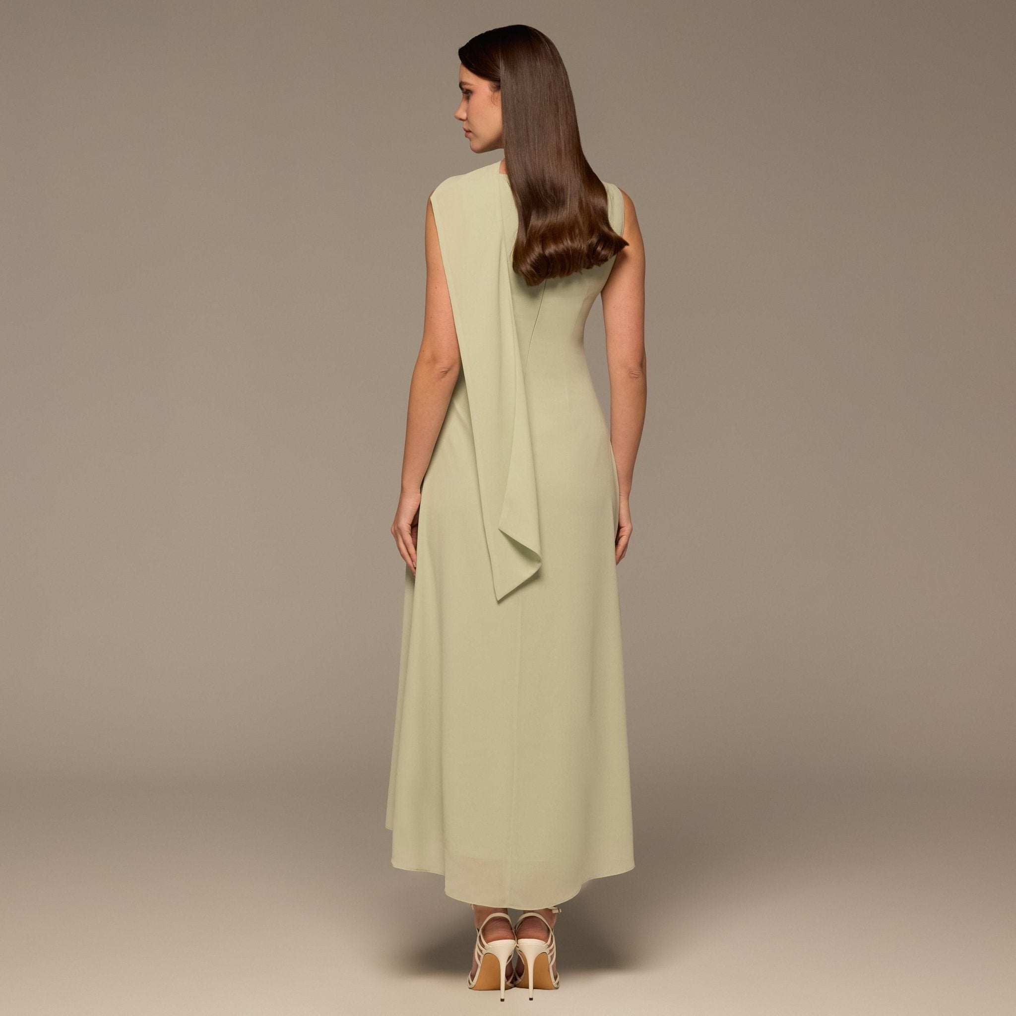 Mint Green Draped Chiffon Midi Dress - shopaleena