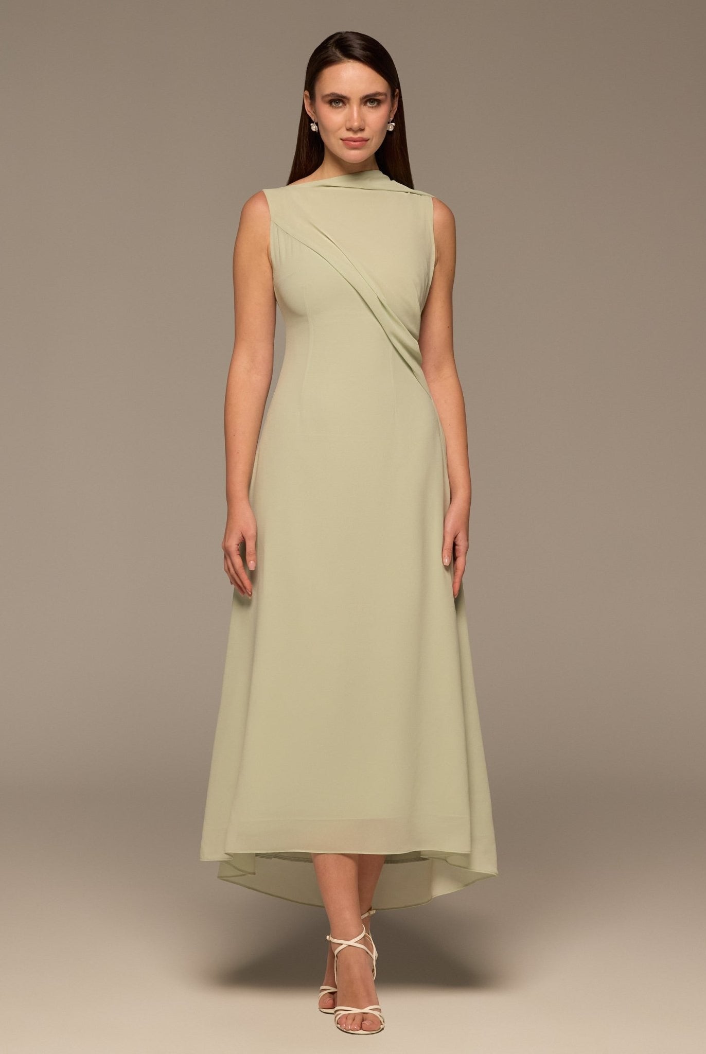 Mint Green Draped Chiffon Midi Dress - shopaleena
