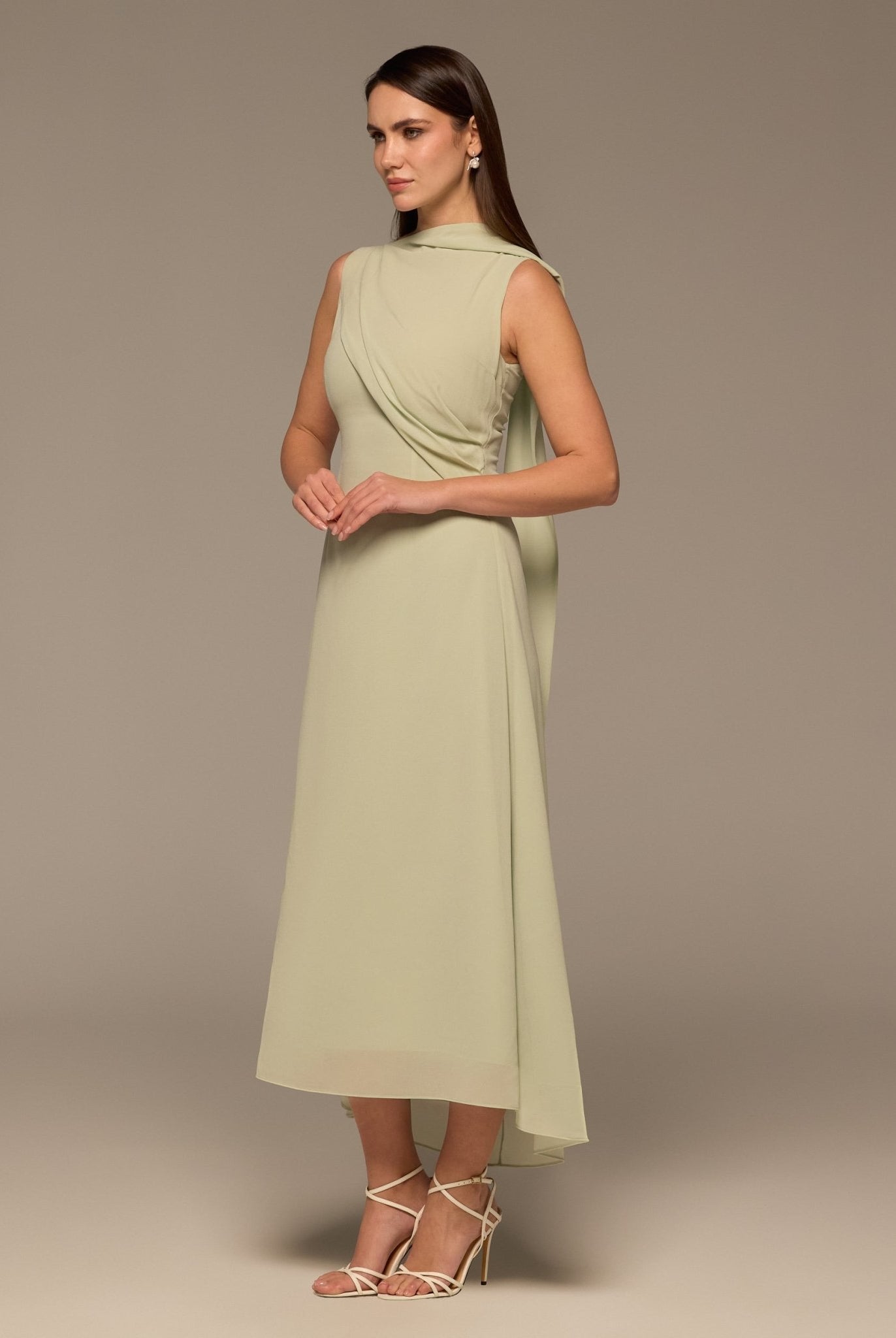 Mint Green Draped Chiffon Midi Dress - shopaleena