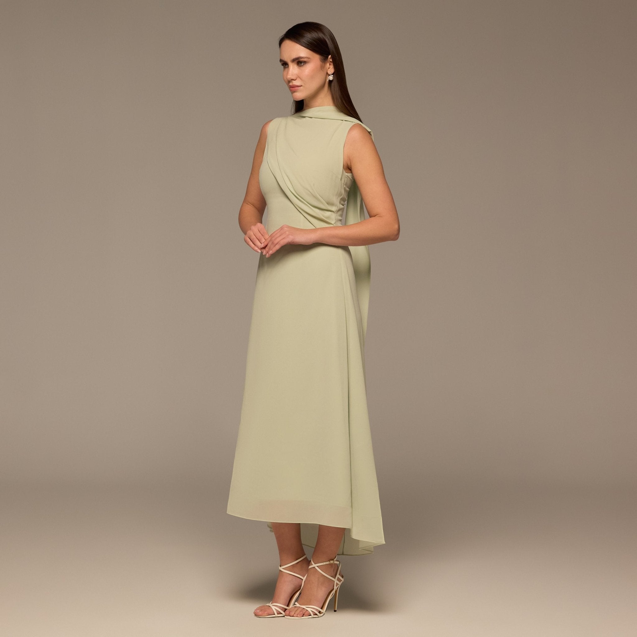 Mint Green Draped Chiffon Midi Dress - shopaleena