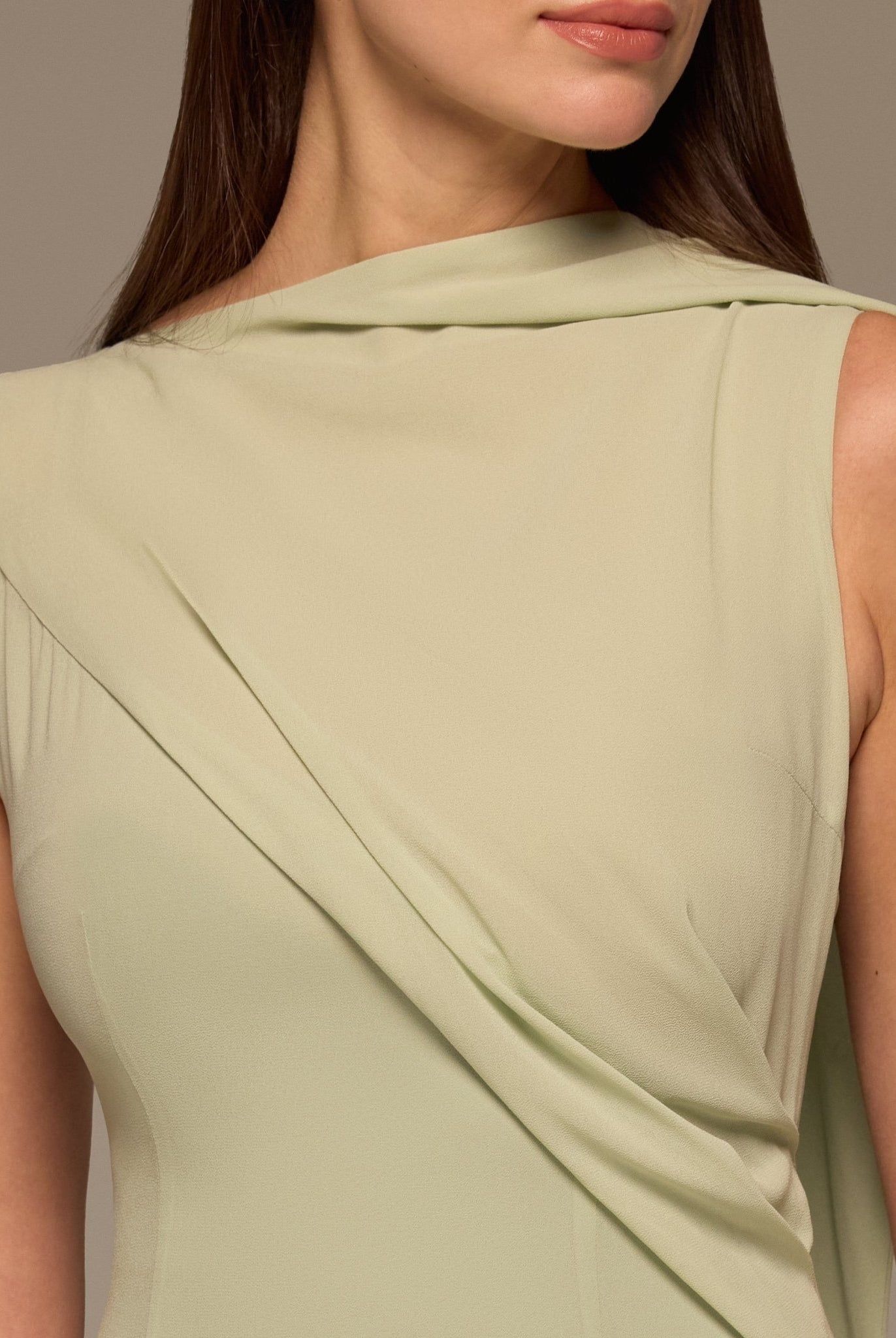 Mint Green Draped Chiffon Midi Dress - shopaleena