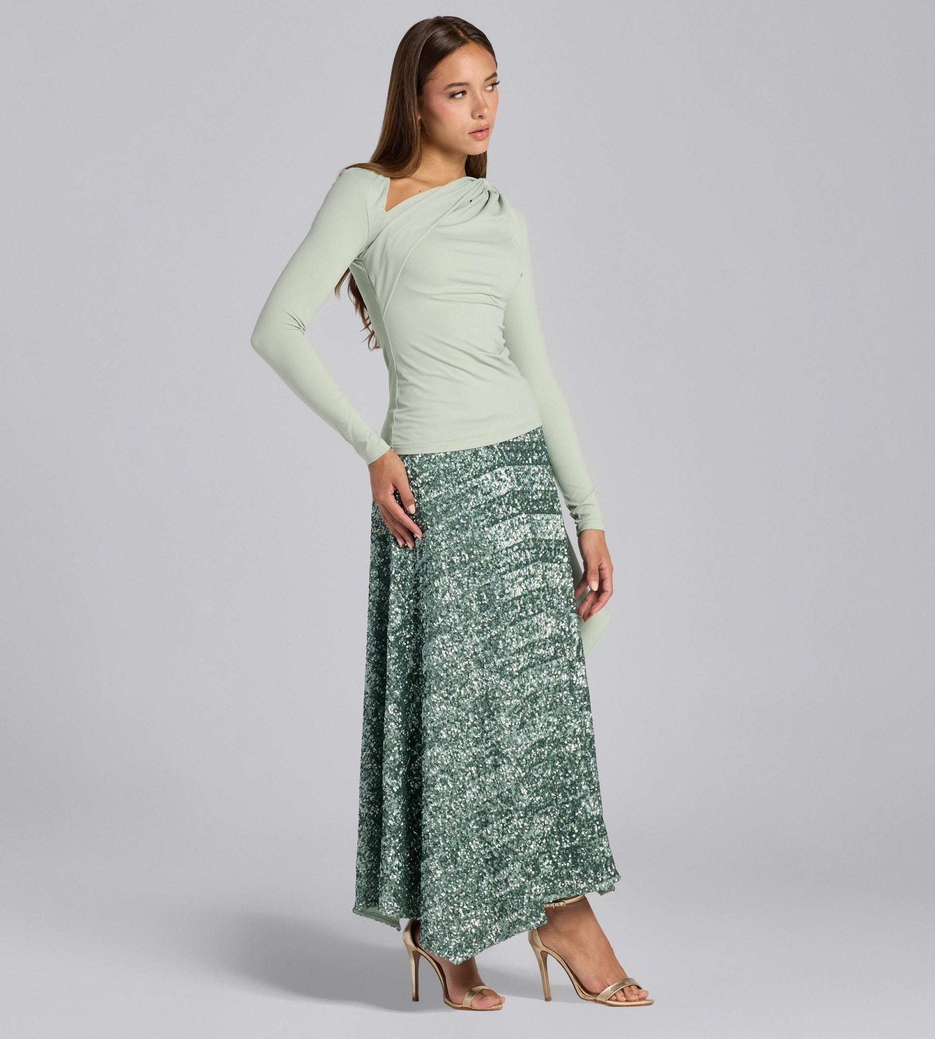 Mint Green Jersey Asymmetric Neck Top - shopaleena