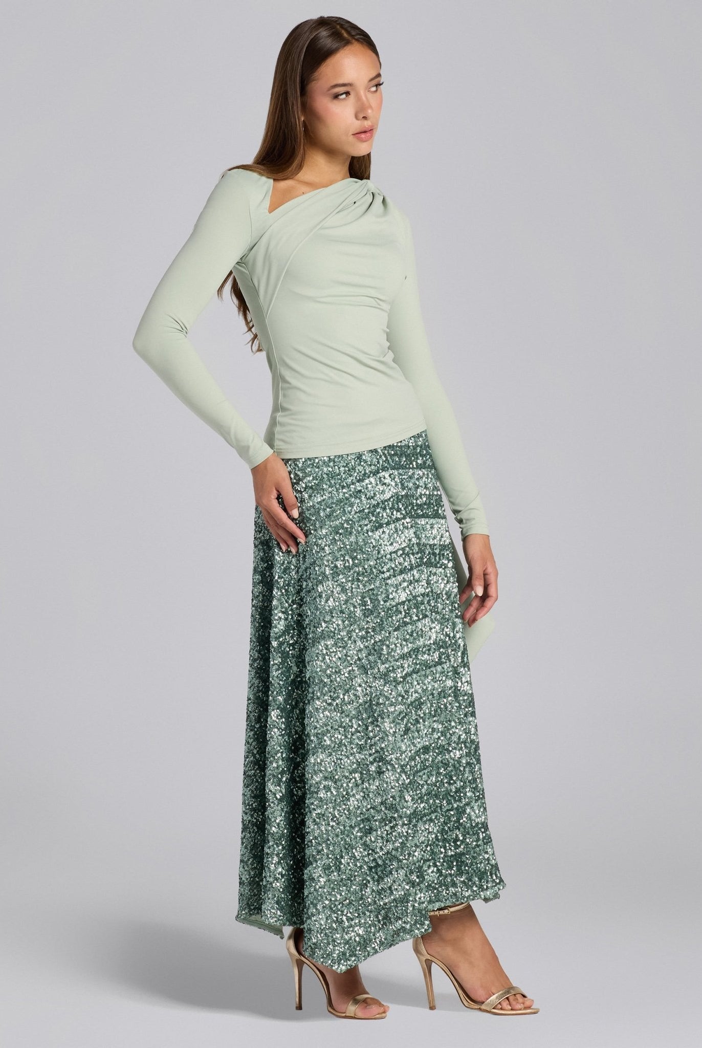 Mint Green Jersey Asymmetric Neck Top - shopaleena