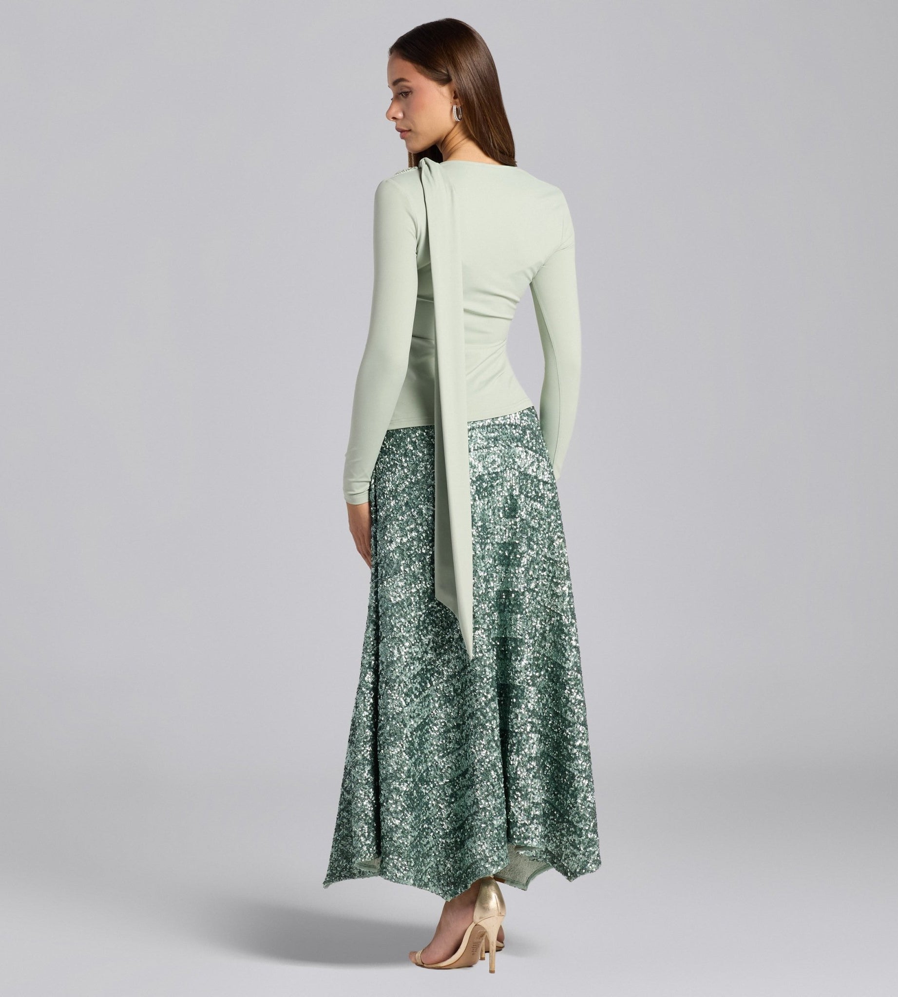 Mint Green Jersey Asymmetric Neck Top - shopaleena