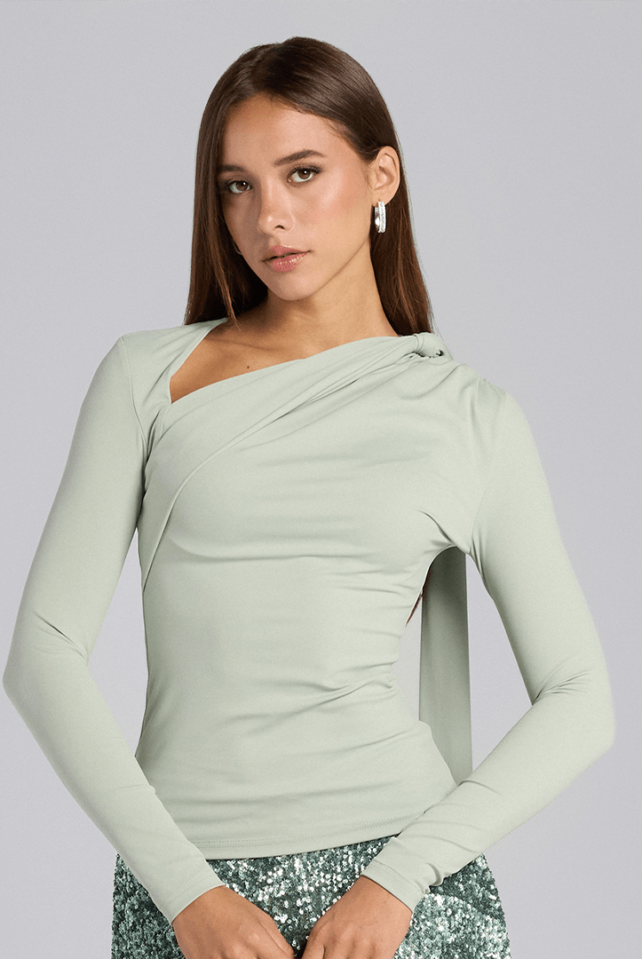 Mint Green Jersey Asymmetric Neck Top - shopaleena