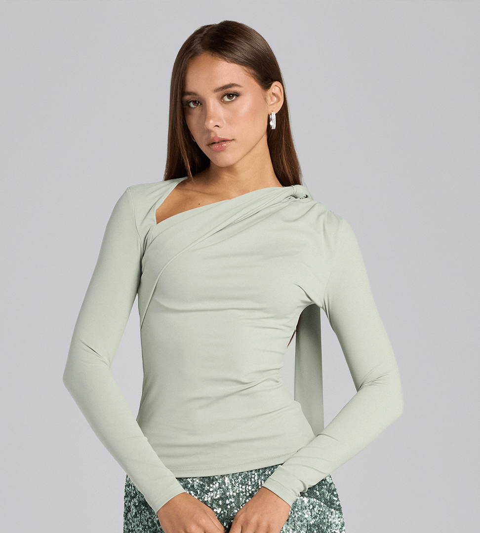 Mint Green Jersey Asymmetric Neck Top - shopaleena