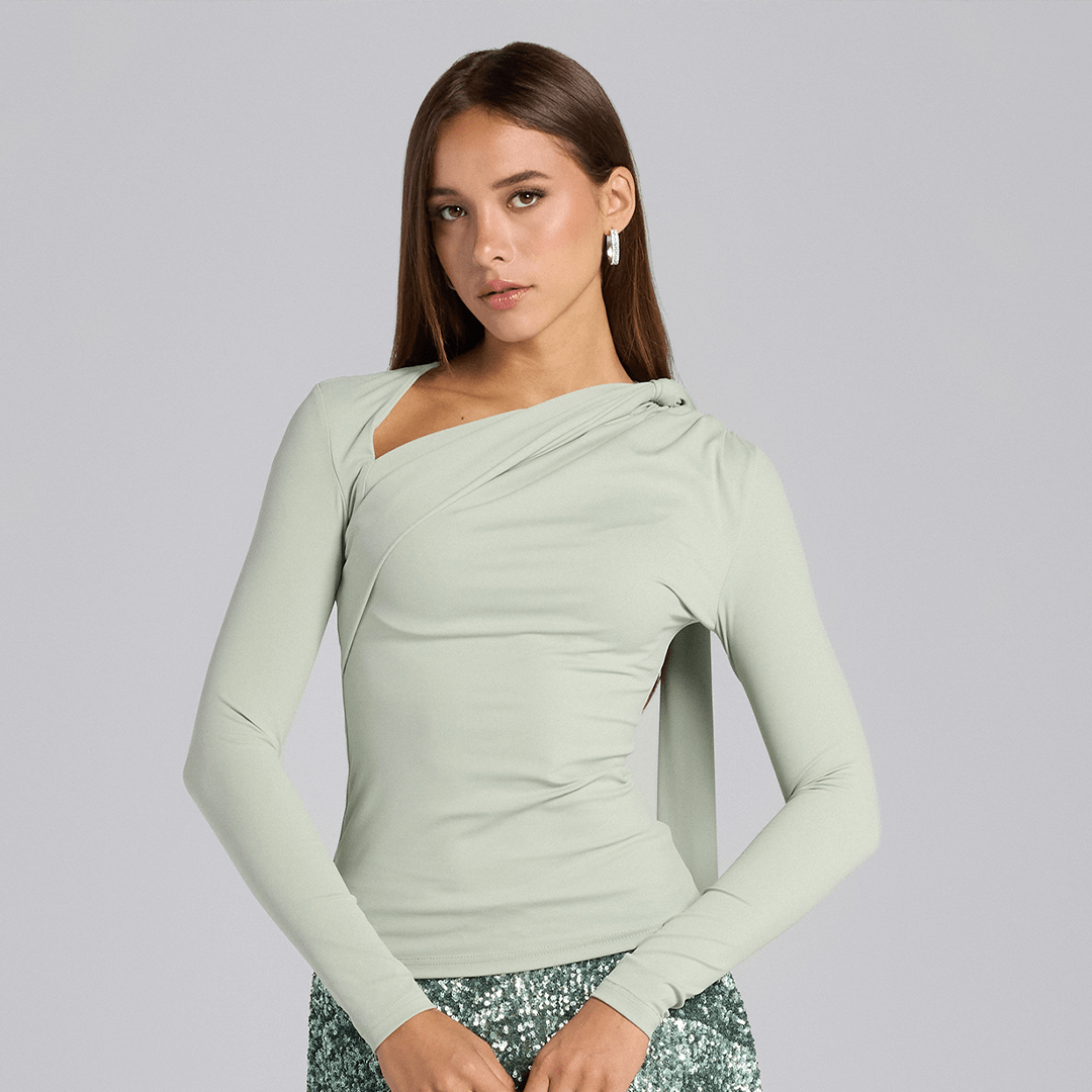 Mint Green Jersey Asymmetric Neck Top - shopaleena