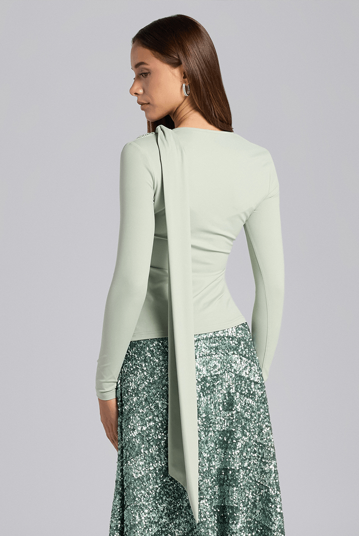 Mint Green Jersey Asymmetric Neck Top - shopaleena