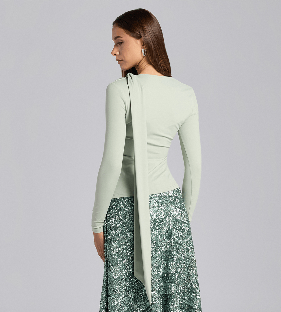 Mint Green Jersey Asymmetric Neck Top - shopaleena